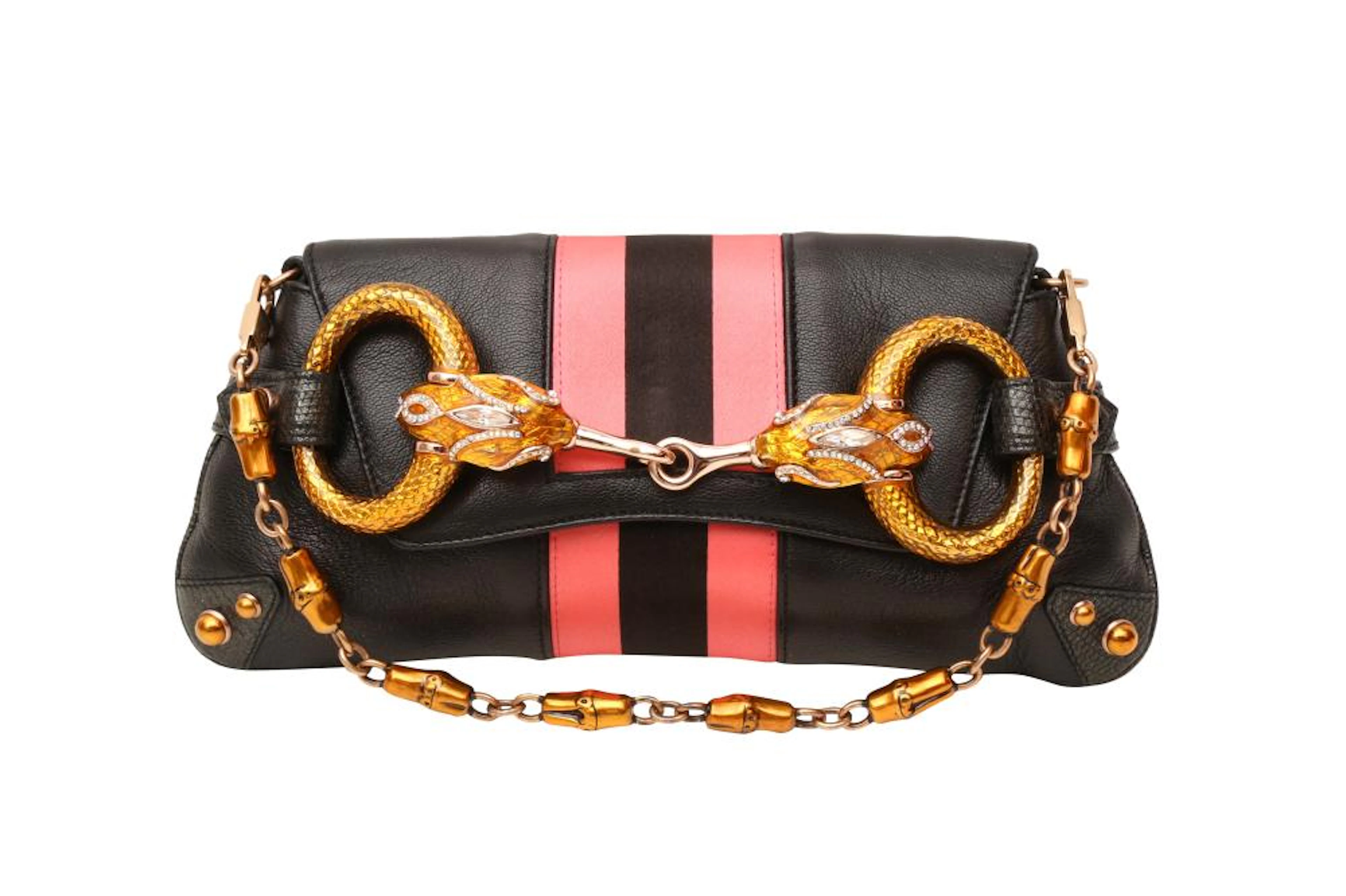 ? Gucci Black Jewelled Snake Horsebit Flap Bag