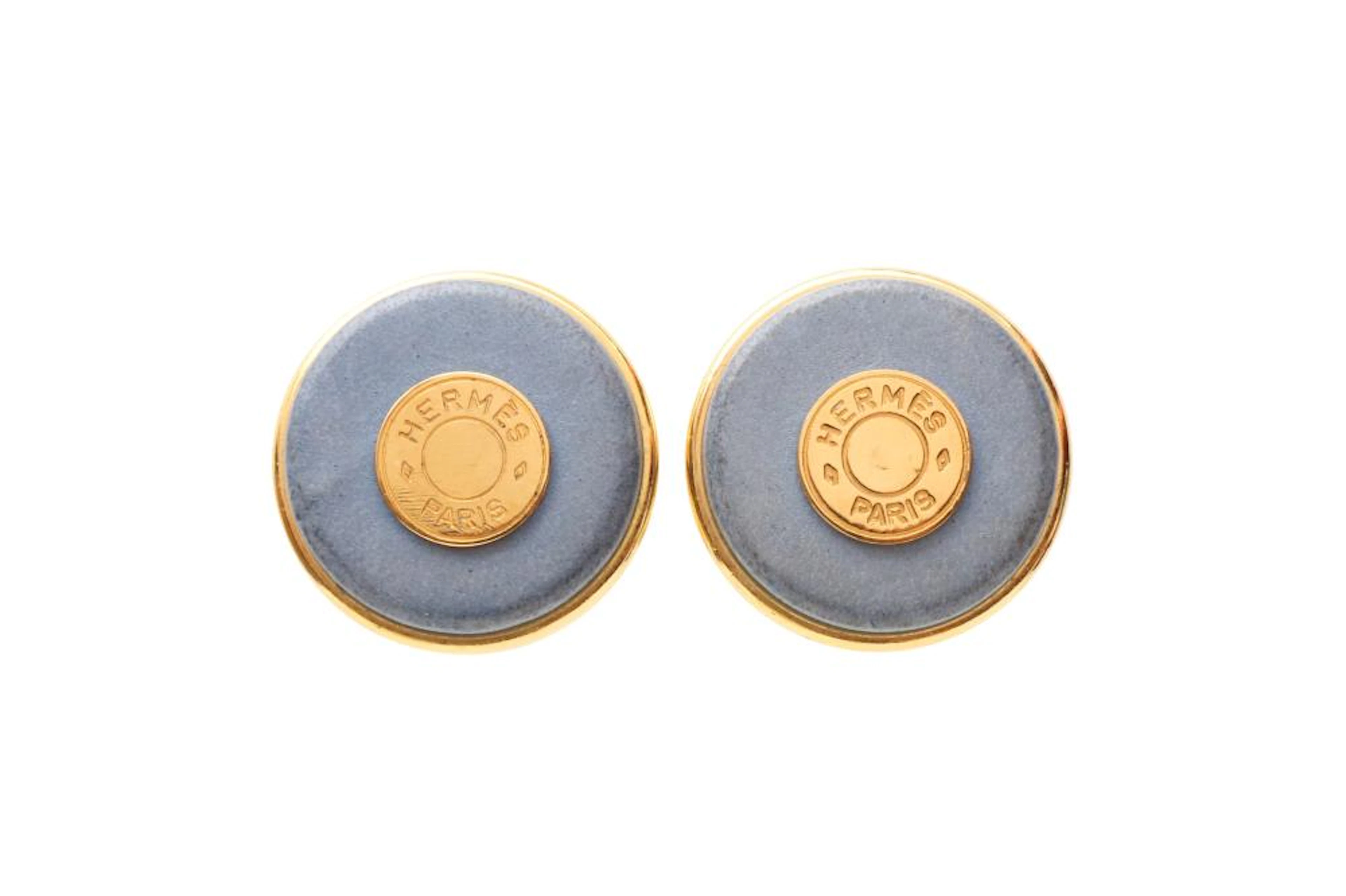 Hermes Blue Clou De Selle XL Clip On Earrings
