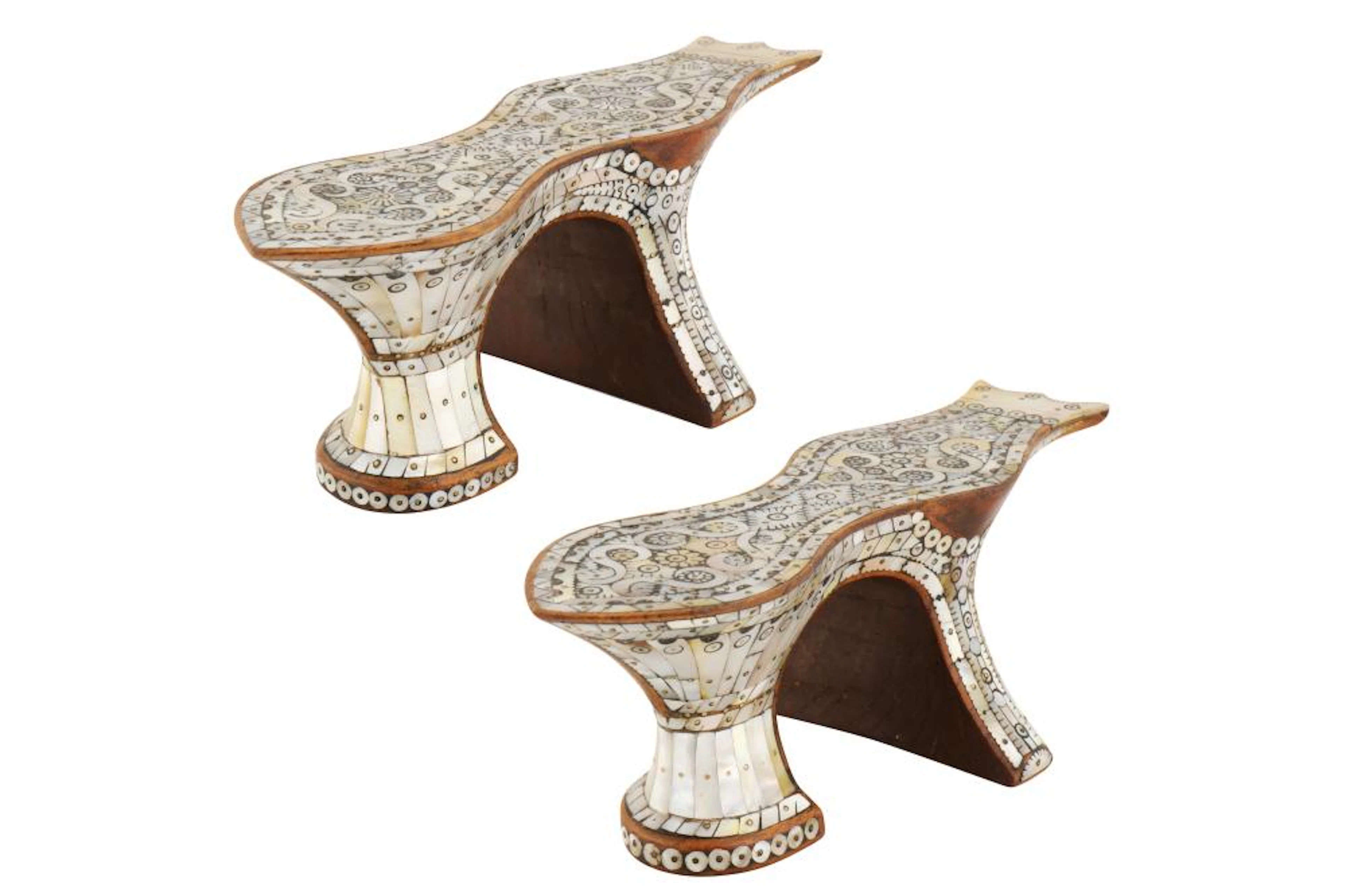 ? A PAIR OF CARVED HARDWOOD MOTHER-OF-PEARL-INLAID NALIN...