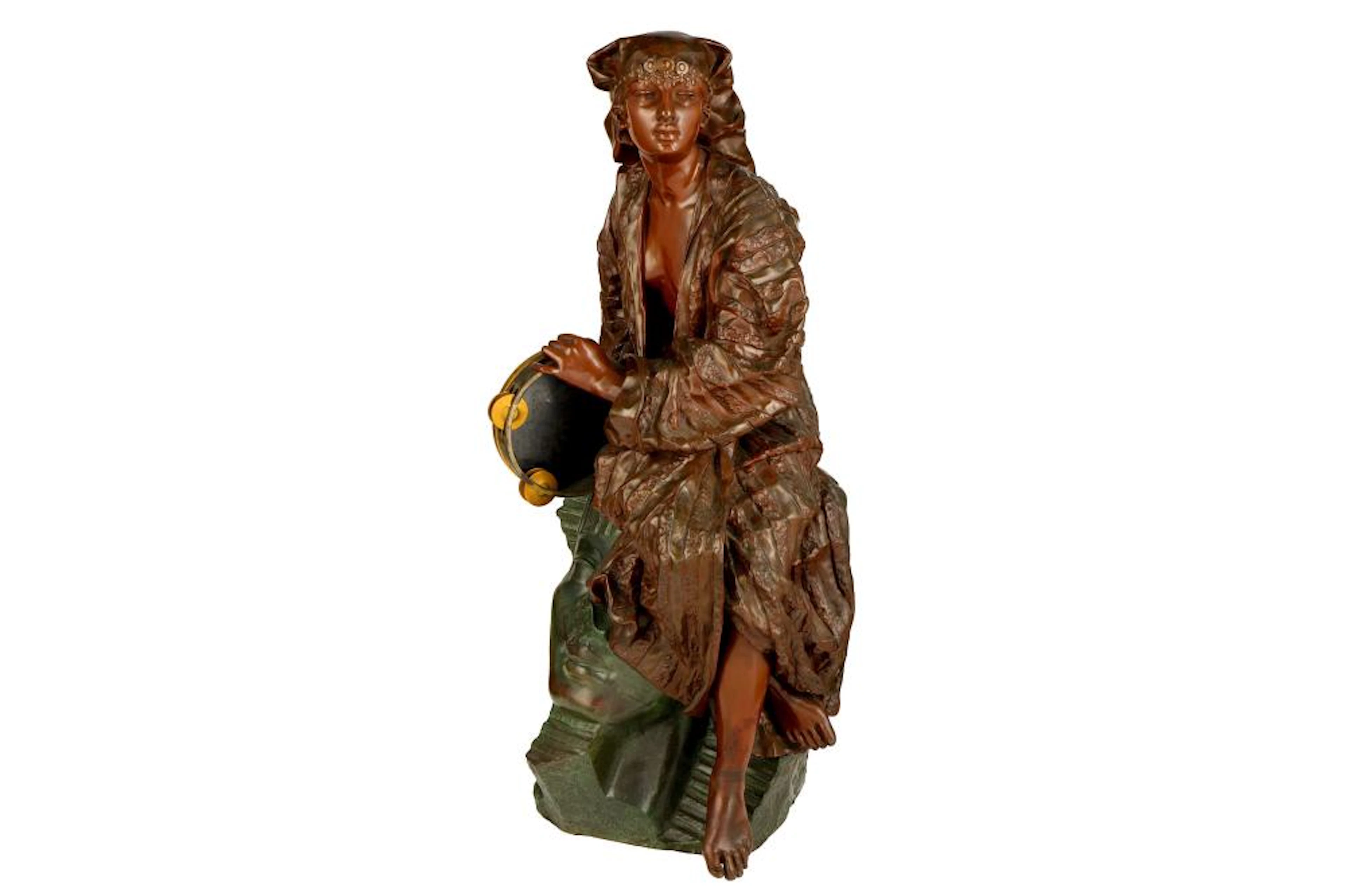 A SIGNED FRENCH POLYCHROME-PATINATED BRONZE FIGURE OF THE ETHIOPIAN PRINCESS