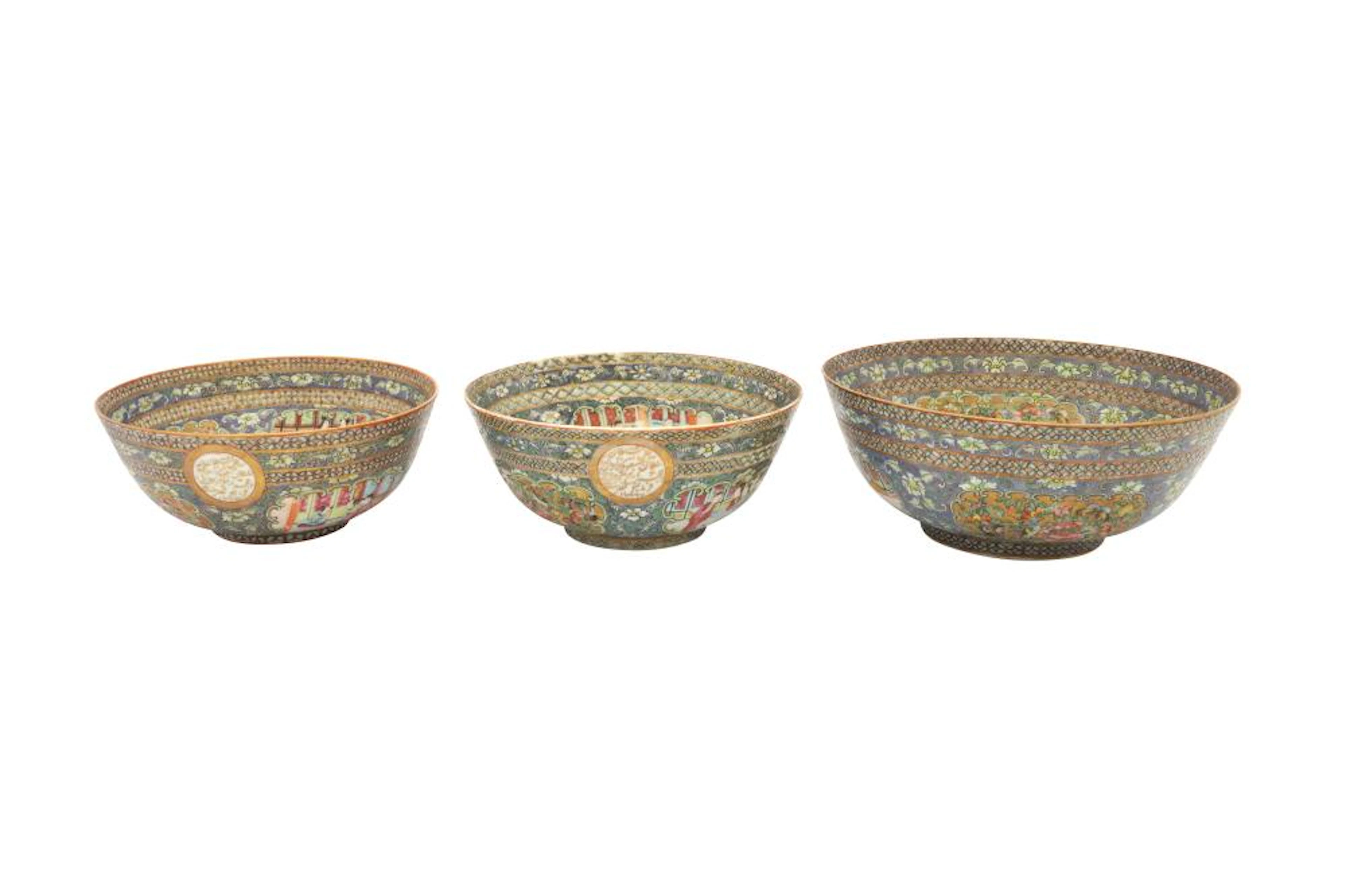 THREE SMALL CANTON 'FAMILLE ROSE' PORCELAIN BOWLS FROM...