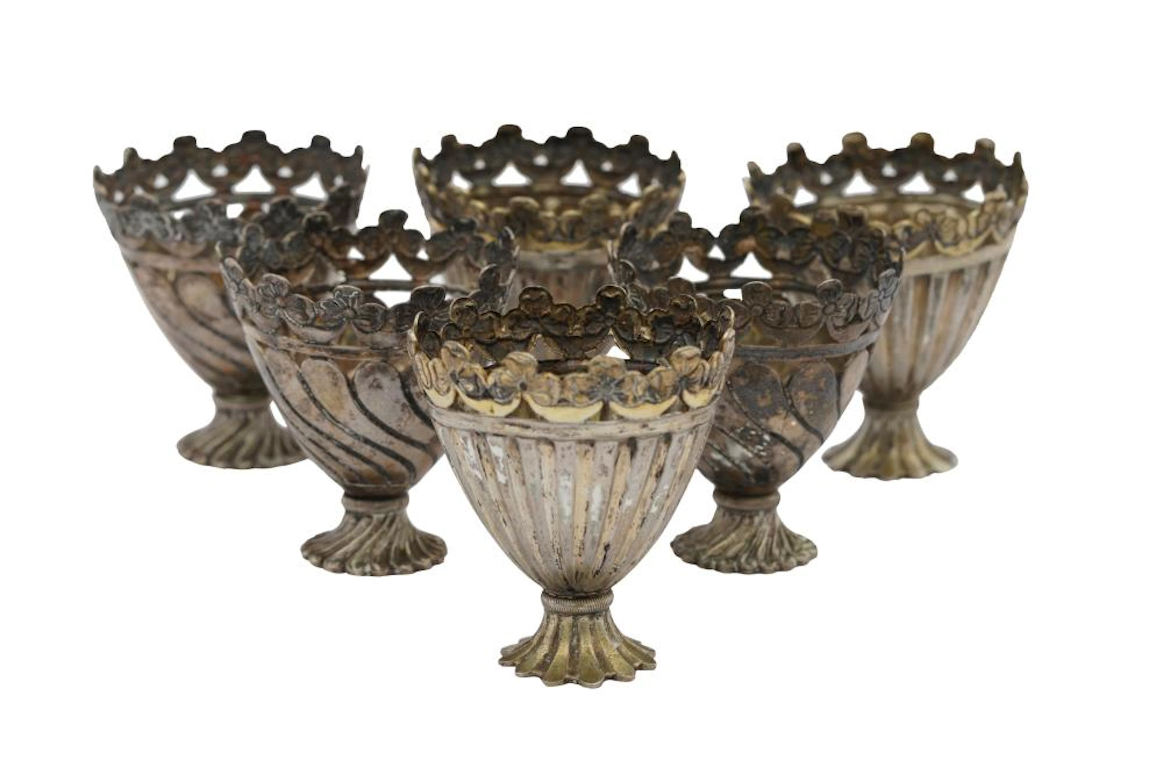 SIX INCISED LOW-GRADE SILVER CUP HOLDERS (ZARF) Possibly...