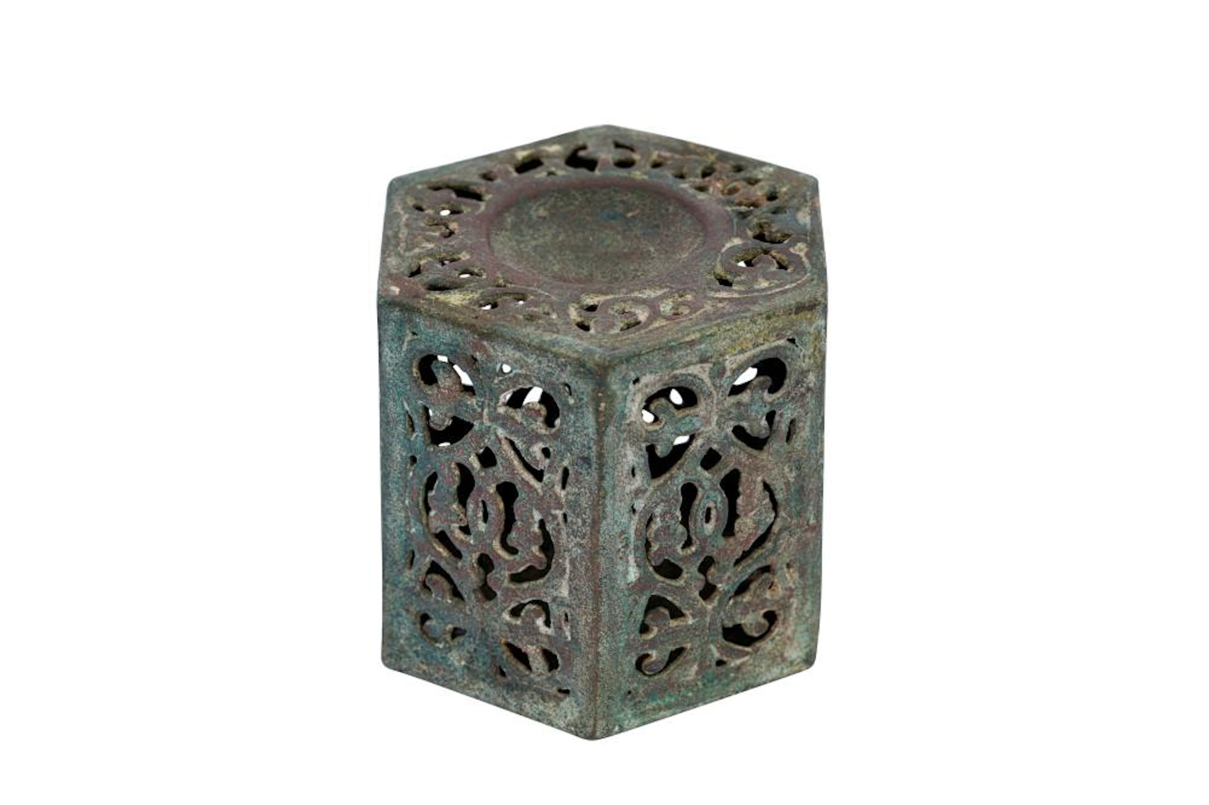 AN OPENWORK BRONZE COSMETIC CONTAINER Possibly Khorasan