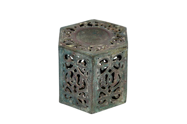 AN OPENWORK BRONZE COSMETIC CONTAINER Possibly Khorasan