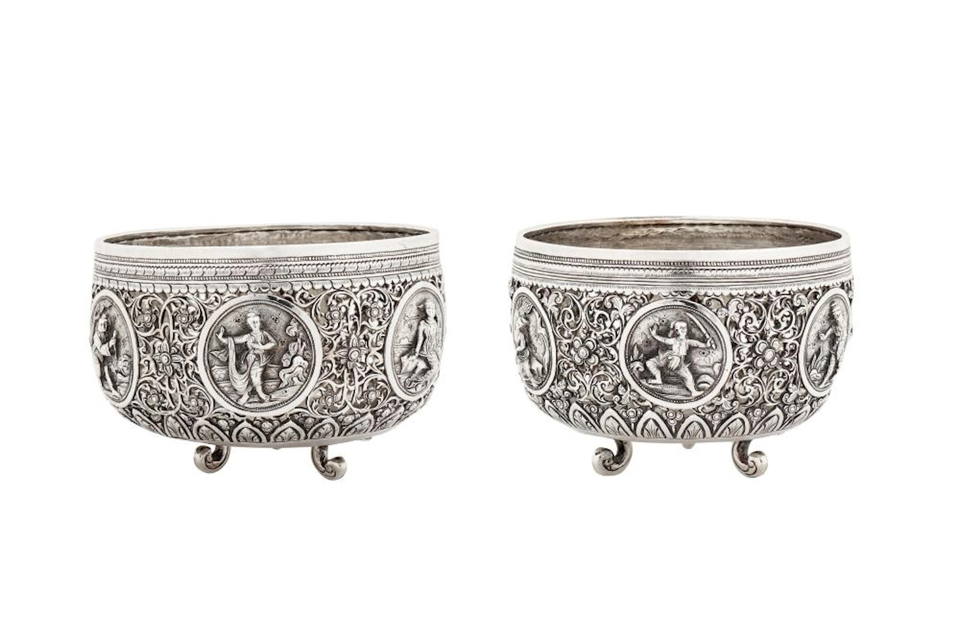 A pair of early 20th century Burmese silver bowls