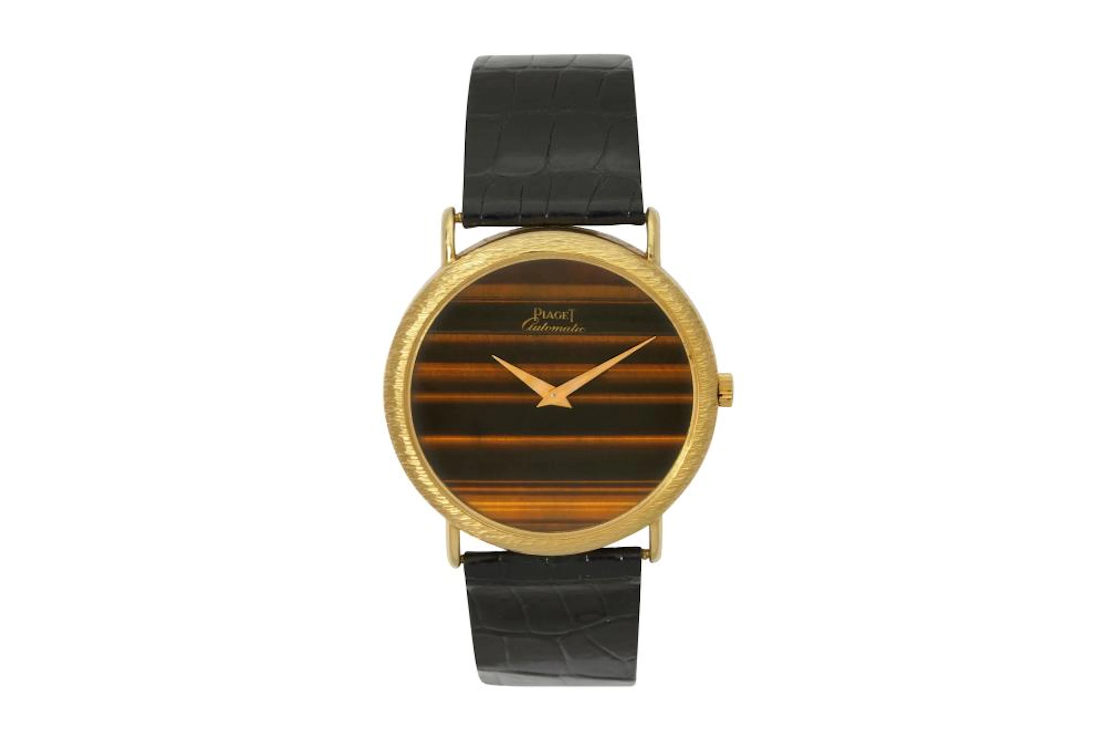 A GENTS 18K GOLD PIAGET ALTIPLANO AUTOMATIC - TIGERS EYE