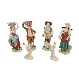 A GROUP OF SIX LATE 19TH OR EARLY 20TH CENTURY CAPODIMONTE PORCLAIN FIGURES
