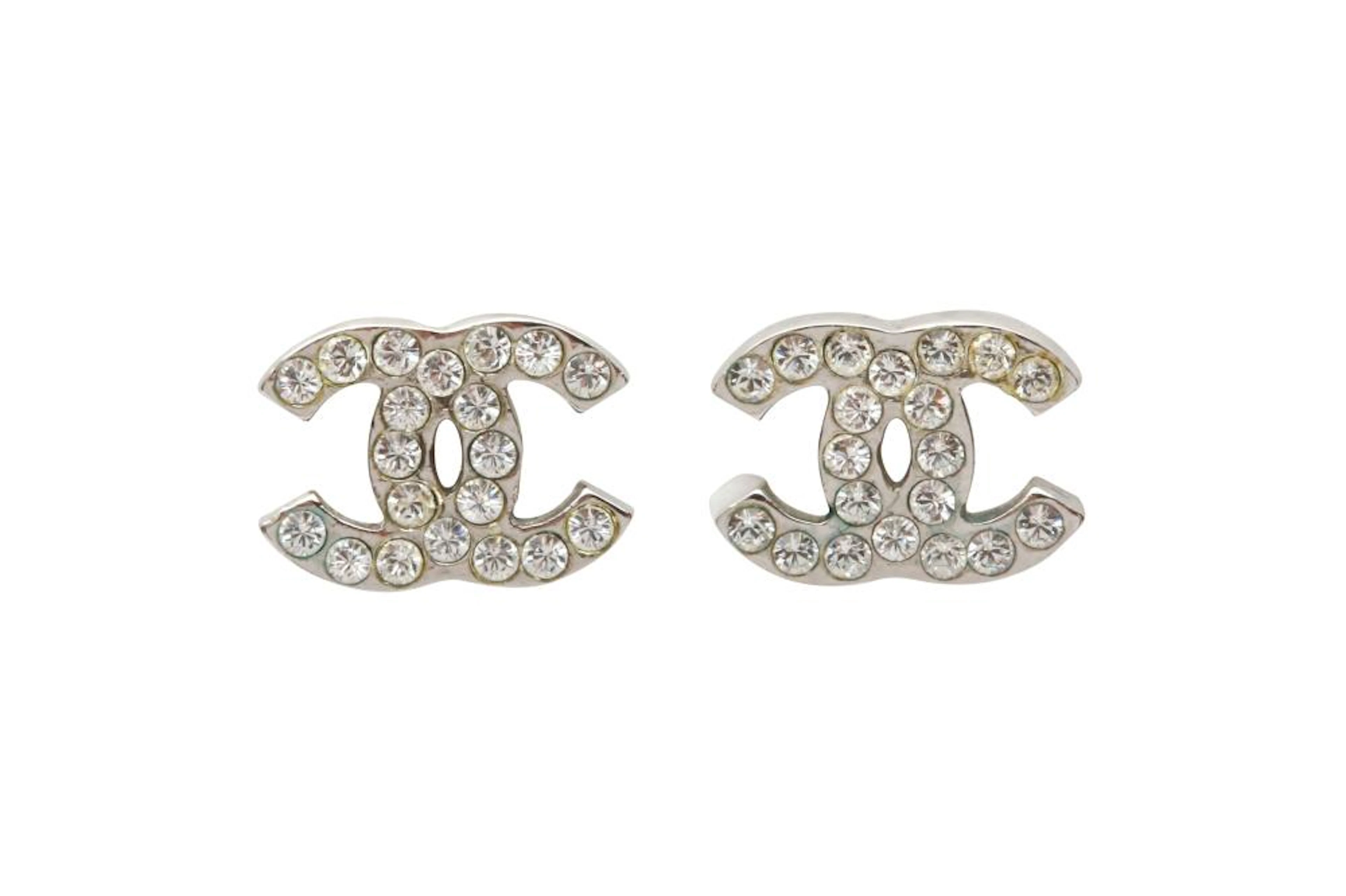 Chanel Crystal CC Small Pierced Earrings