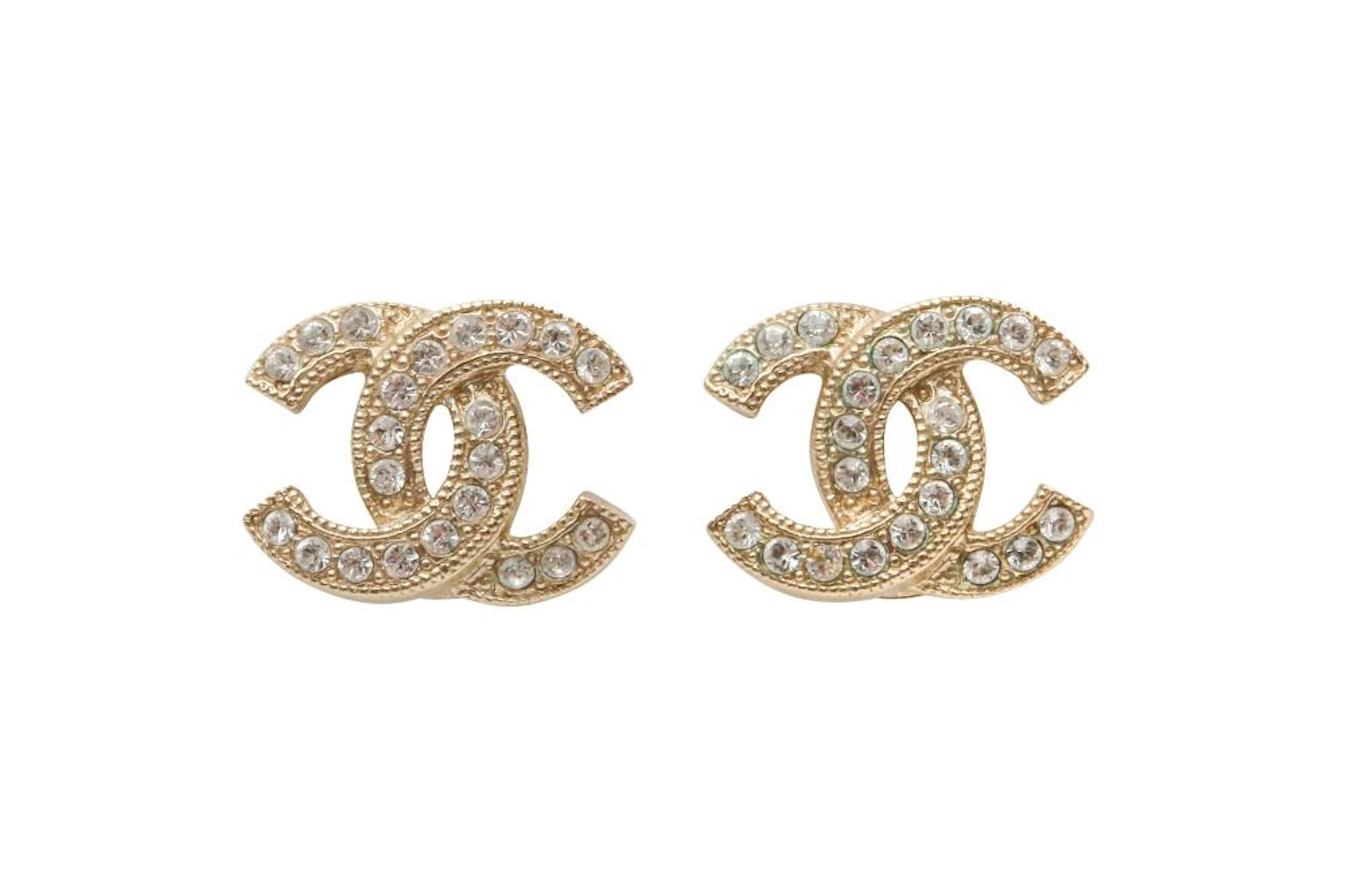 Chanel Crystal CC Mini Pierced Earrings