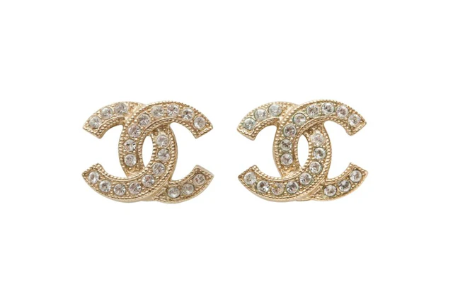 Chanel Crystal CC Mini Pierced Earrings