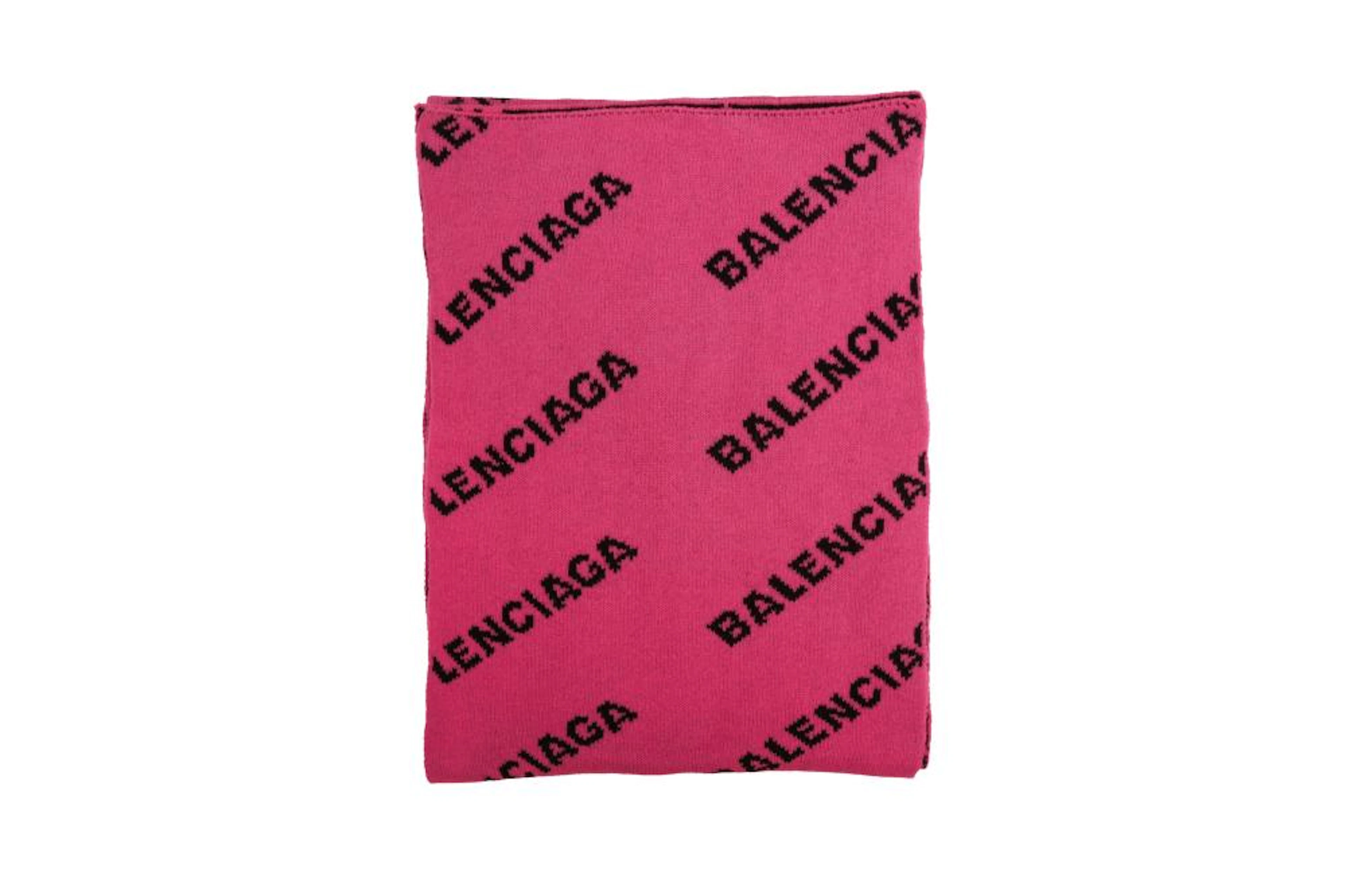 Balenciaga Hot Pink Wool Allover Logo Scarf