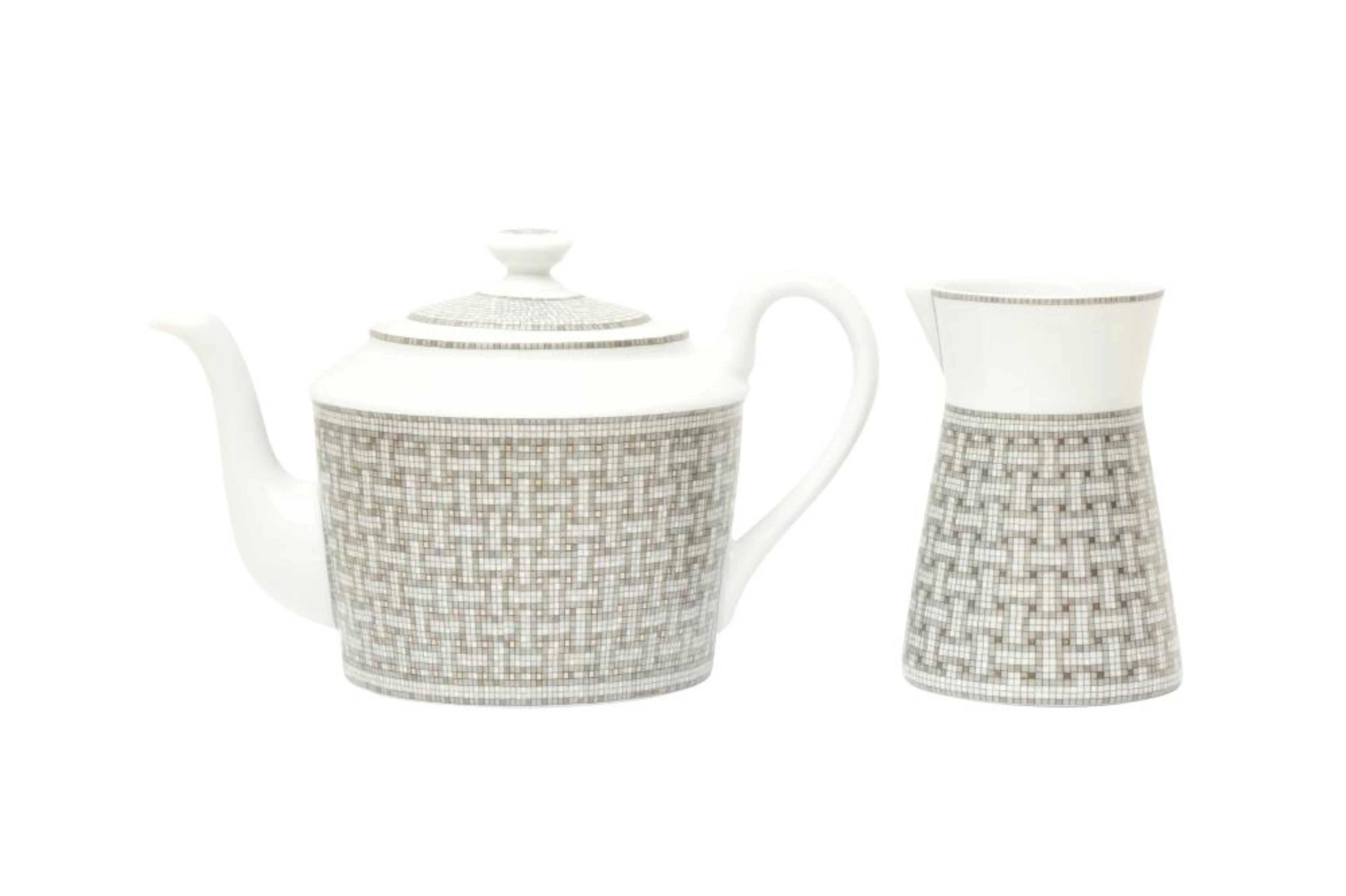 Hermes ?Mosaique Au 24 Platinum? Teapot and Creamer