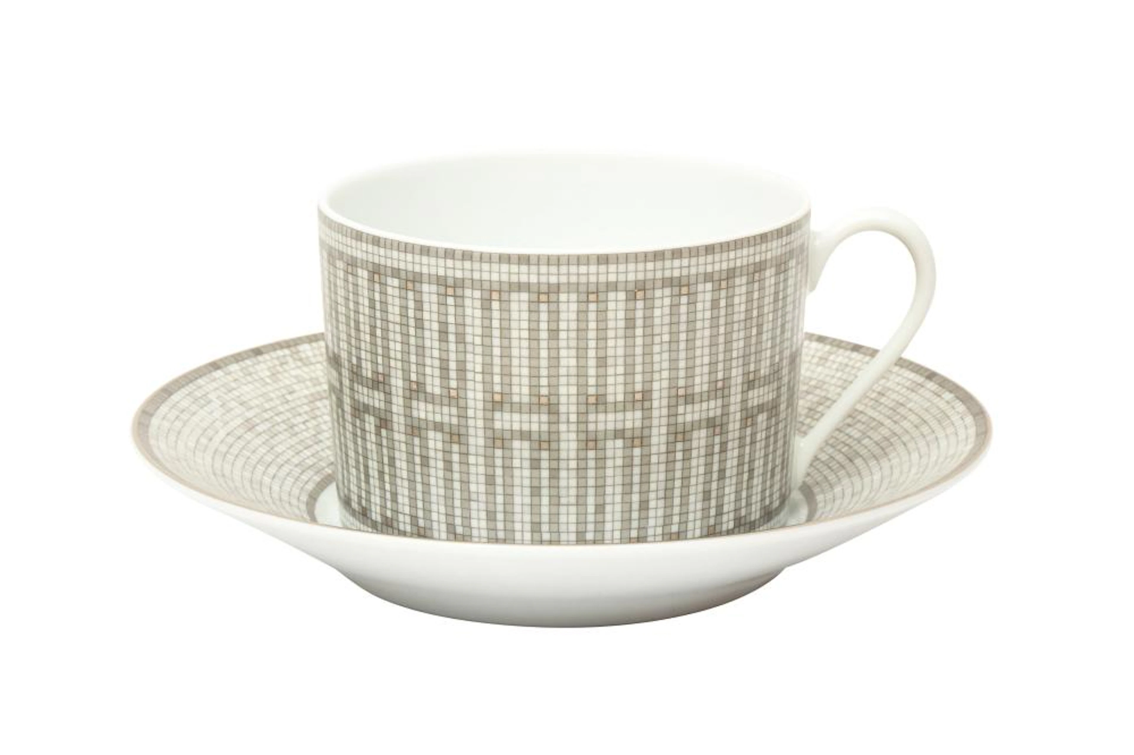 Hermes ?Mosaique Au 24 Platinum? Breakfast Cups and Saucers