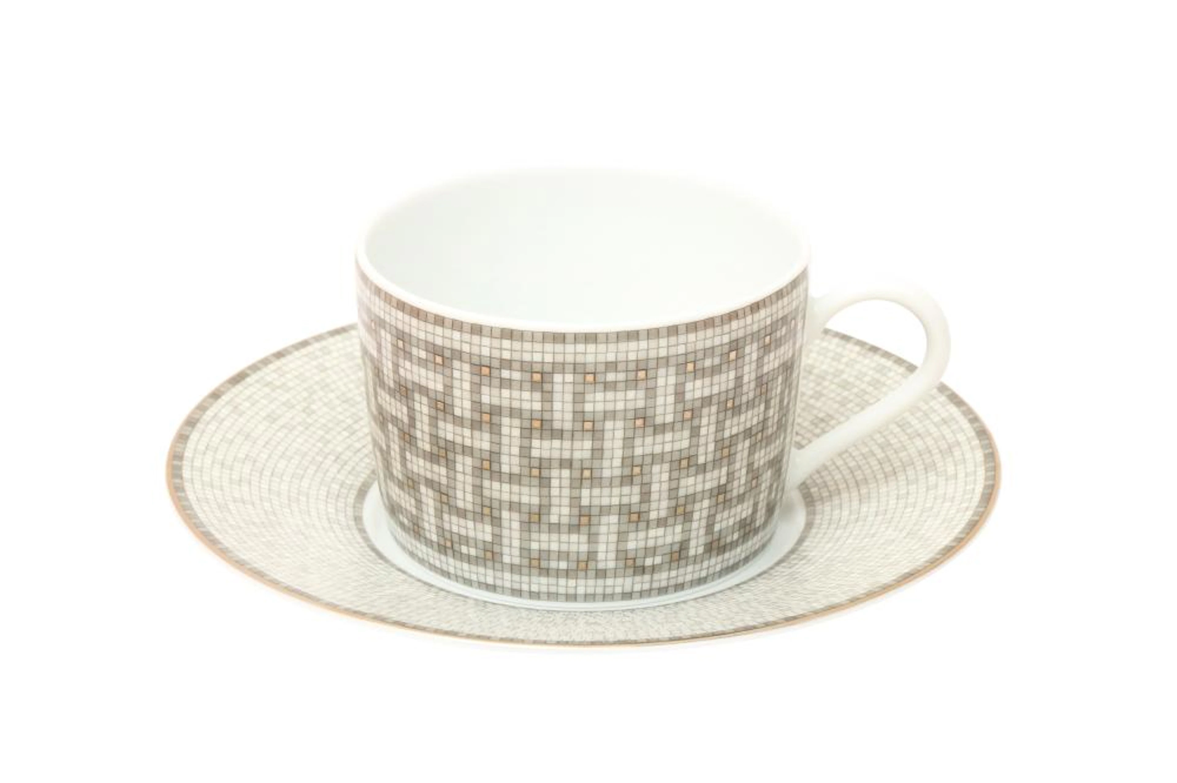 Hermes ?Mosaique Au 24 Platinum? Tea Cups and Saucers