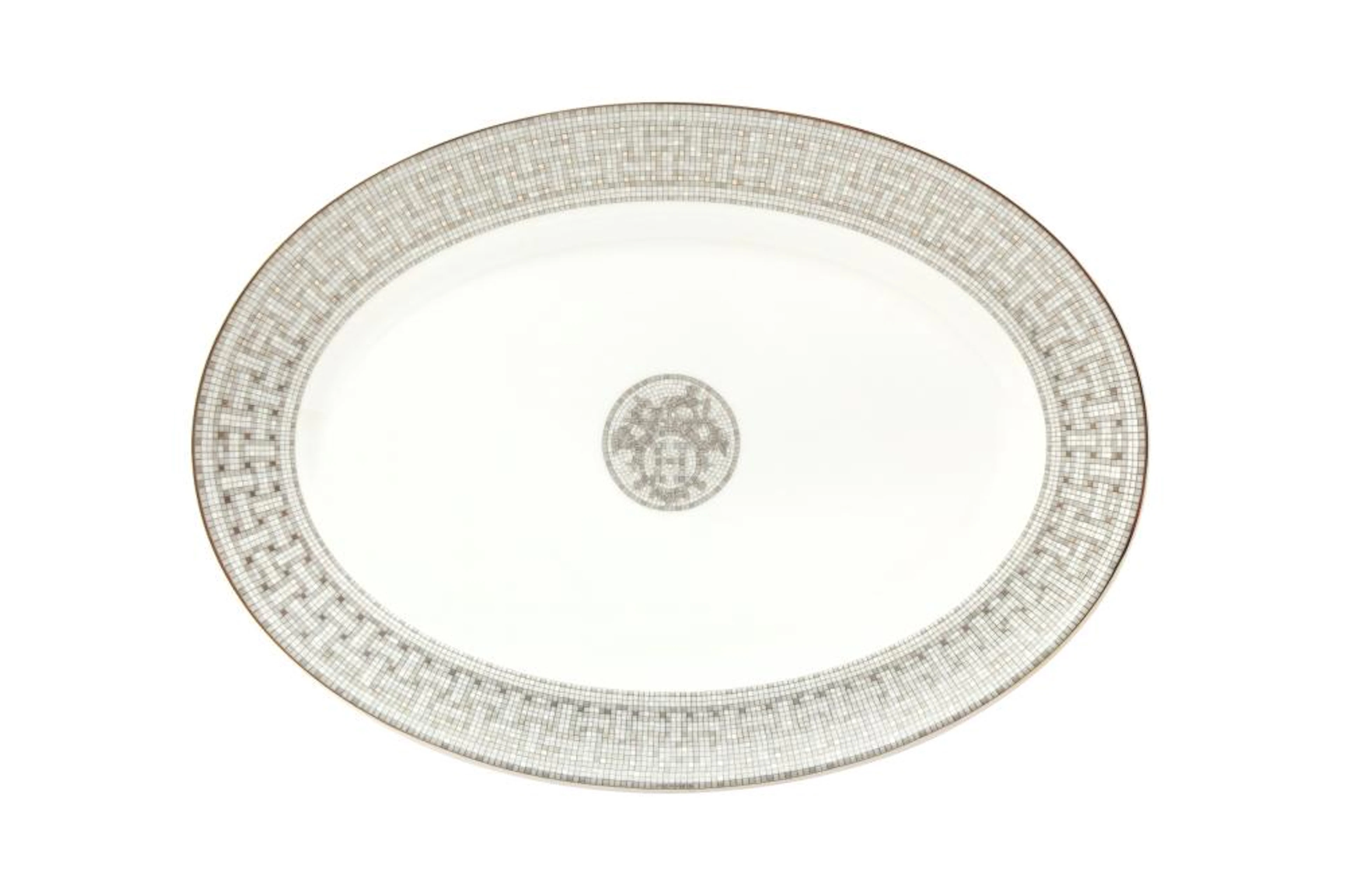 Hermes ?Mosaique Au 24 Platinum? Oval Platter Large Model