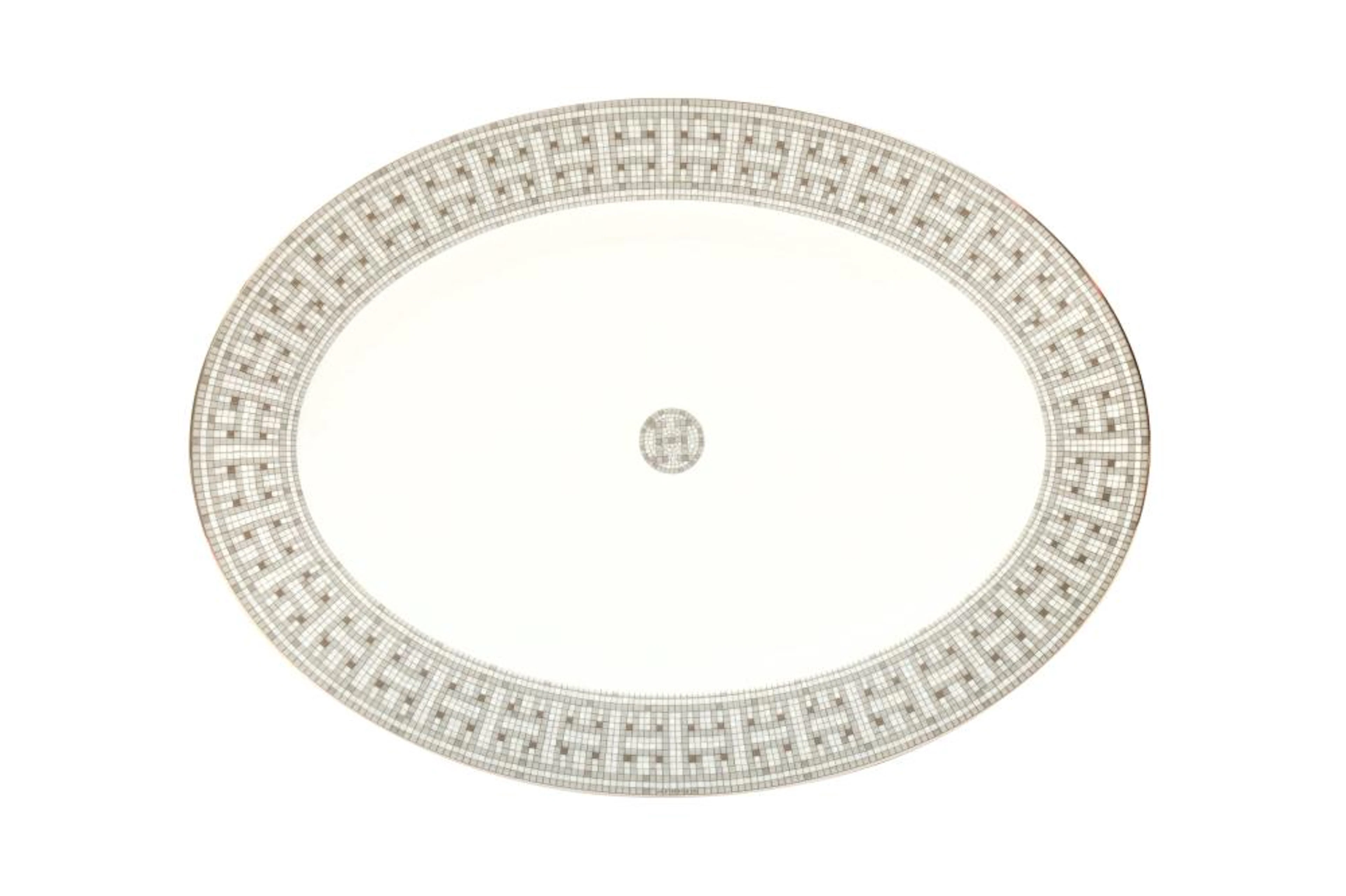 Hermes ?Mosaique Au 24 Platinum? Oval Platters Small Model