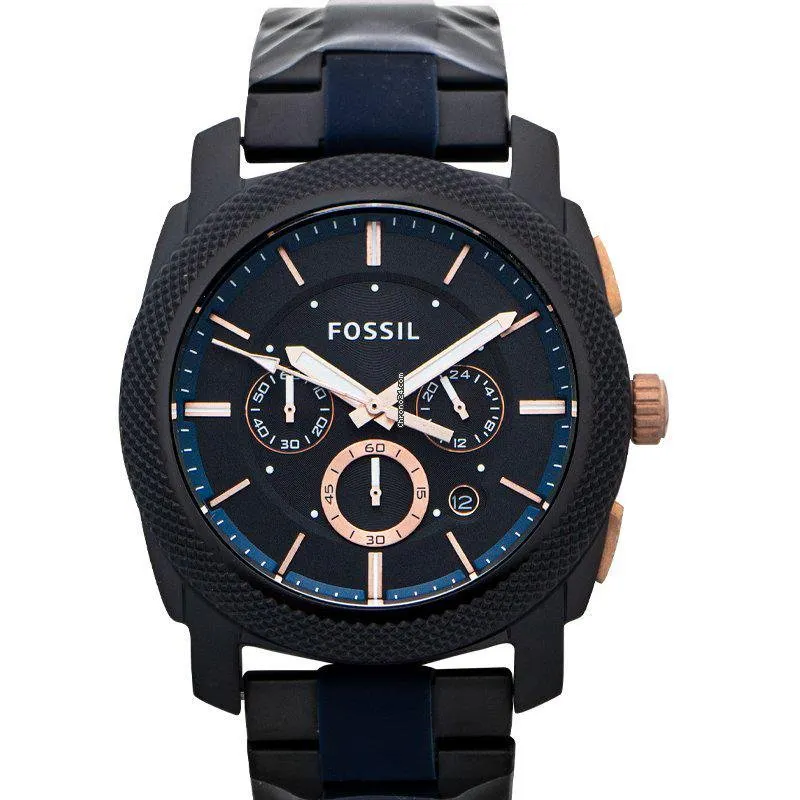 Fossil Men's Machine Black and Blue Chronograph Watch 45mm - FS5164 ...