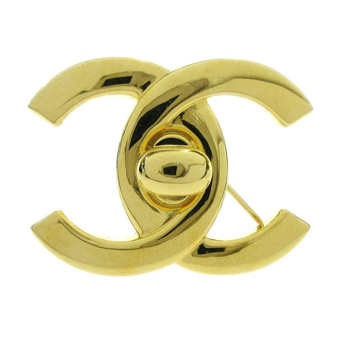 CHANEL CC Logos Turnlock Motif Brooch Pin Corsage Gold-Tone 96A Vintage ...