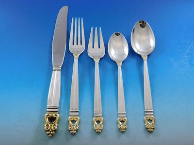 Royal Danish Gold Accent by International Sterling Silver Flatware Set ...