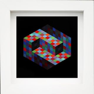Victor Vasarely - "Gestalt, 1969" Monograph on paper, Framed
