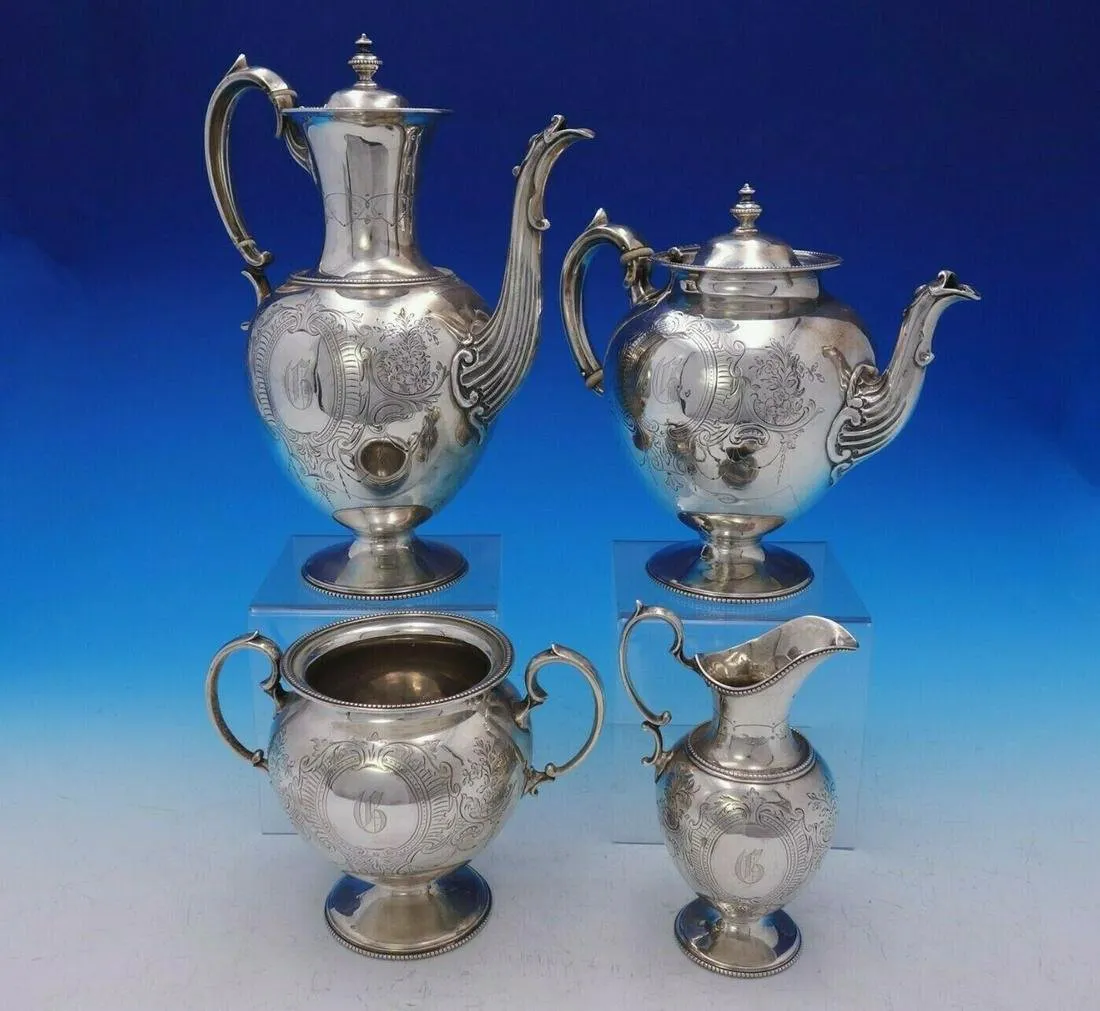Martin Hall and Co Sterling Silver Tea Set 4pc Hand Engraved c. 1823 ...