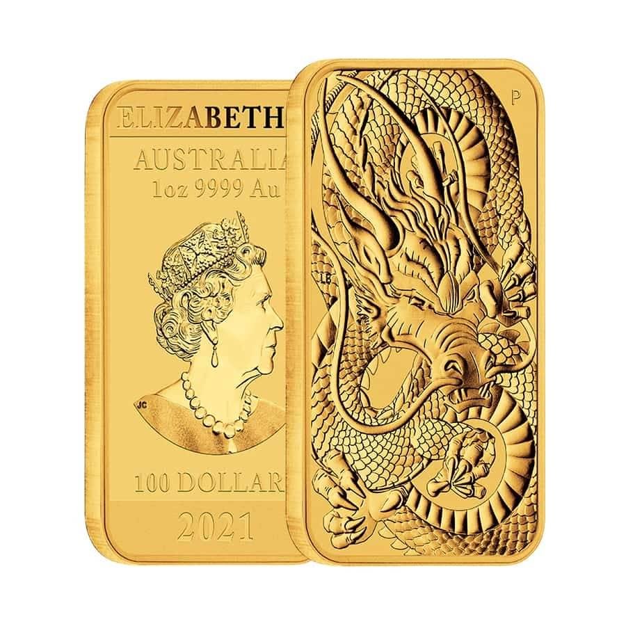 2021 1 Oz Gold Australian Dragon Coin Bar $100 BU | Barnebys