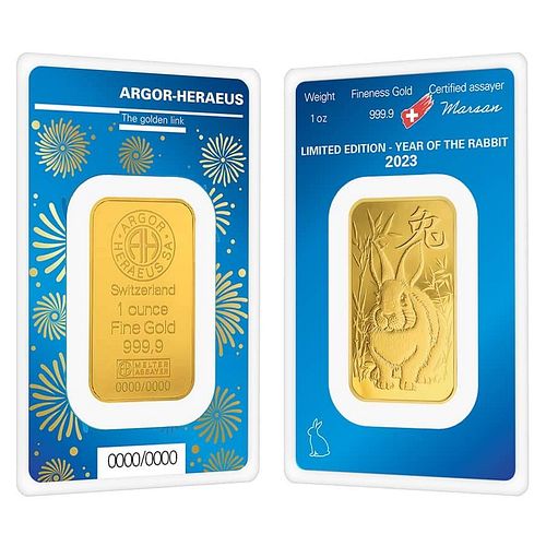 1 Oz Argor Heraeus Lunar Year Of The Rabbit Gold Bar .9999 Fine (In ...