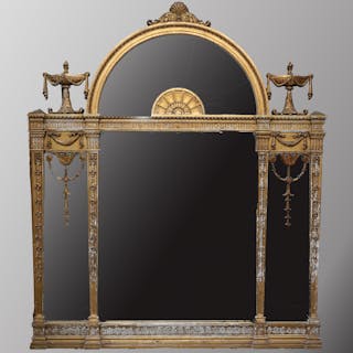 AN ADAM STYLE GILTWOOD AND GESSO FRAME OVERMANTEL MIRROR, 19TH CENTURY