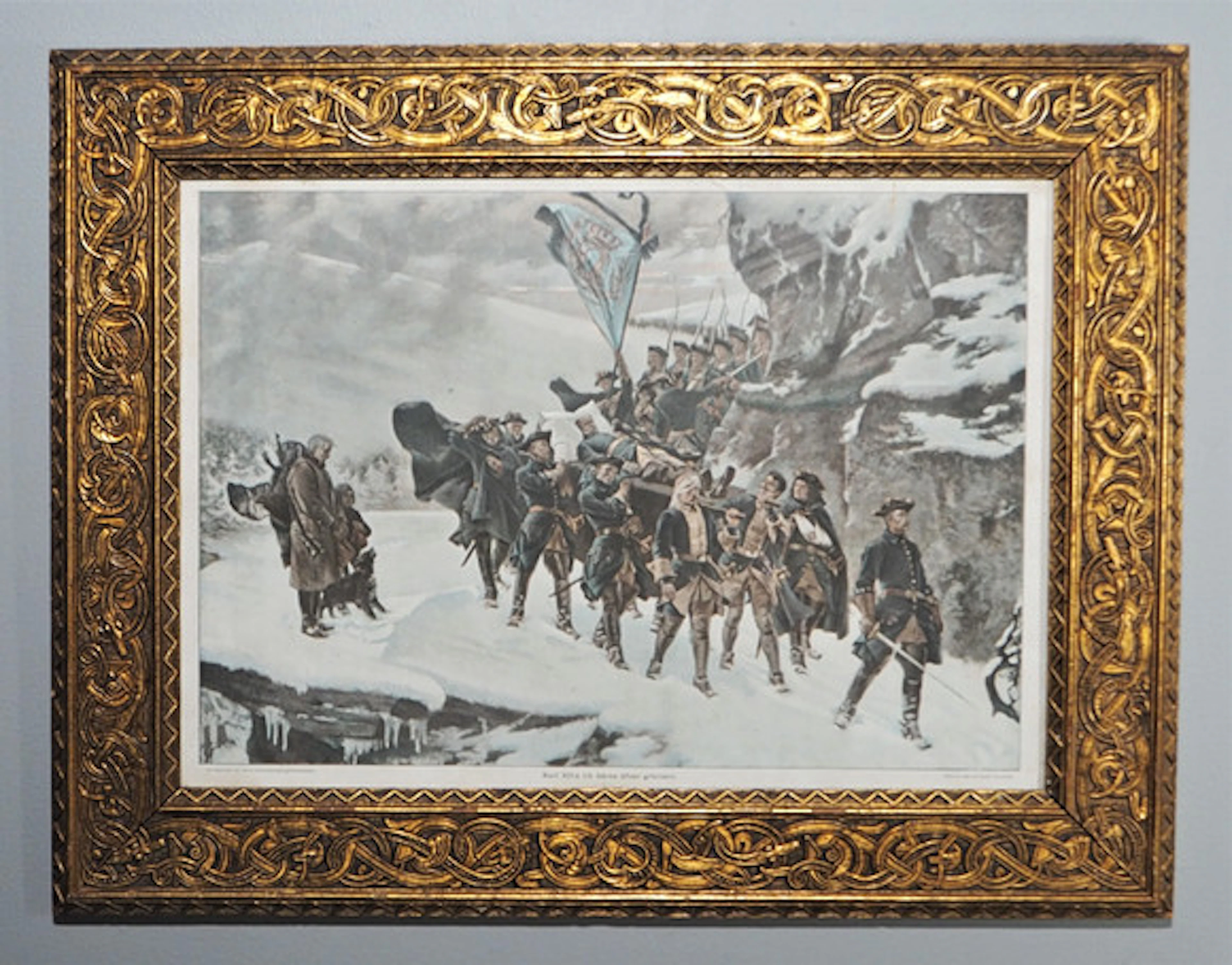 PLANSCH, "likfärden", Karl XII:s lik bäres…
