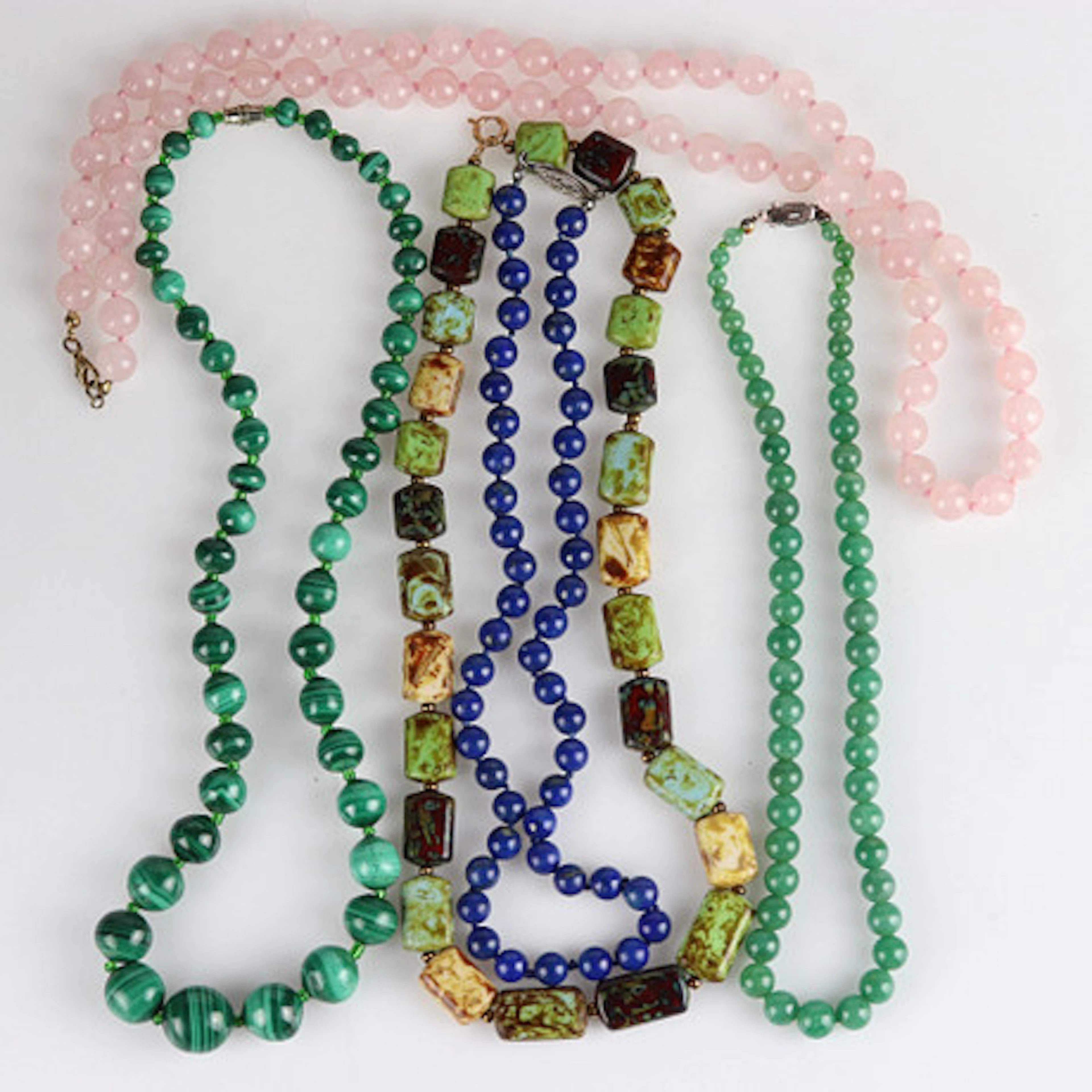 HALSBAND, 5 st. malakit, rosenkvarts, agat…