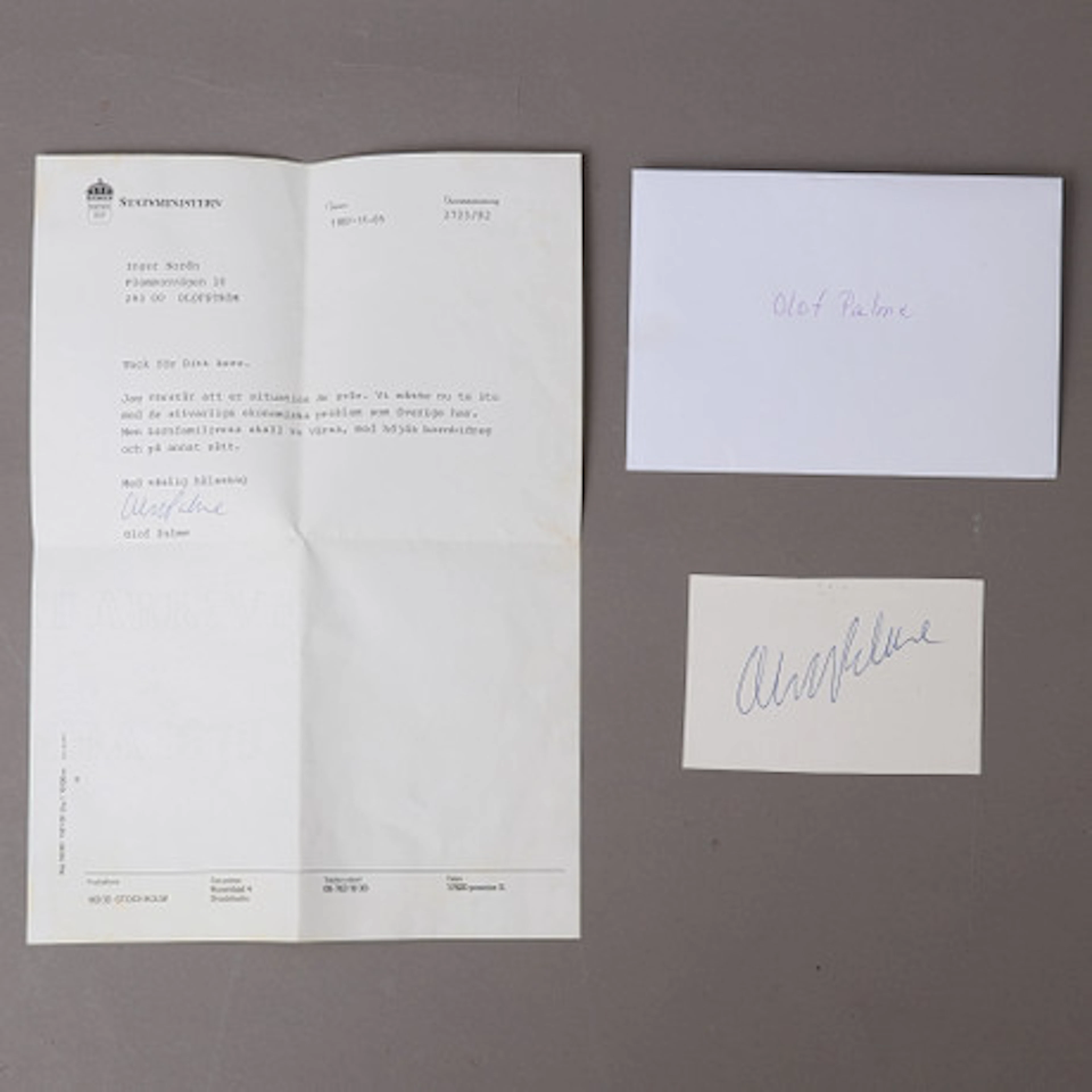 BREV & AUTOGRAF, Olof Palme, signerat och …