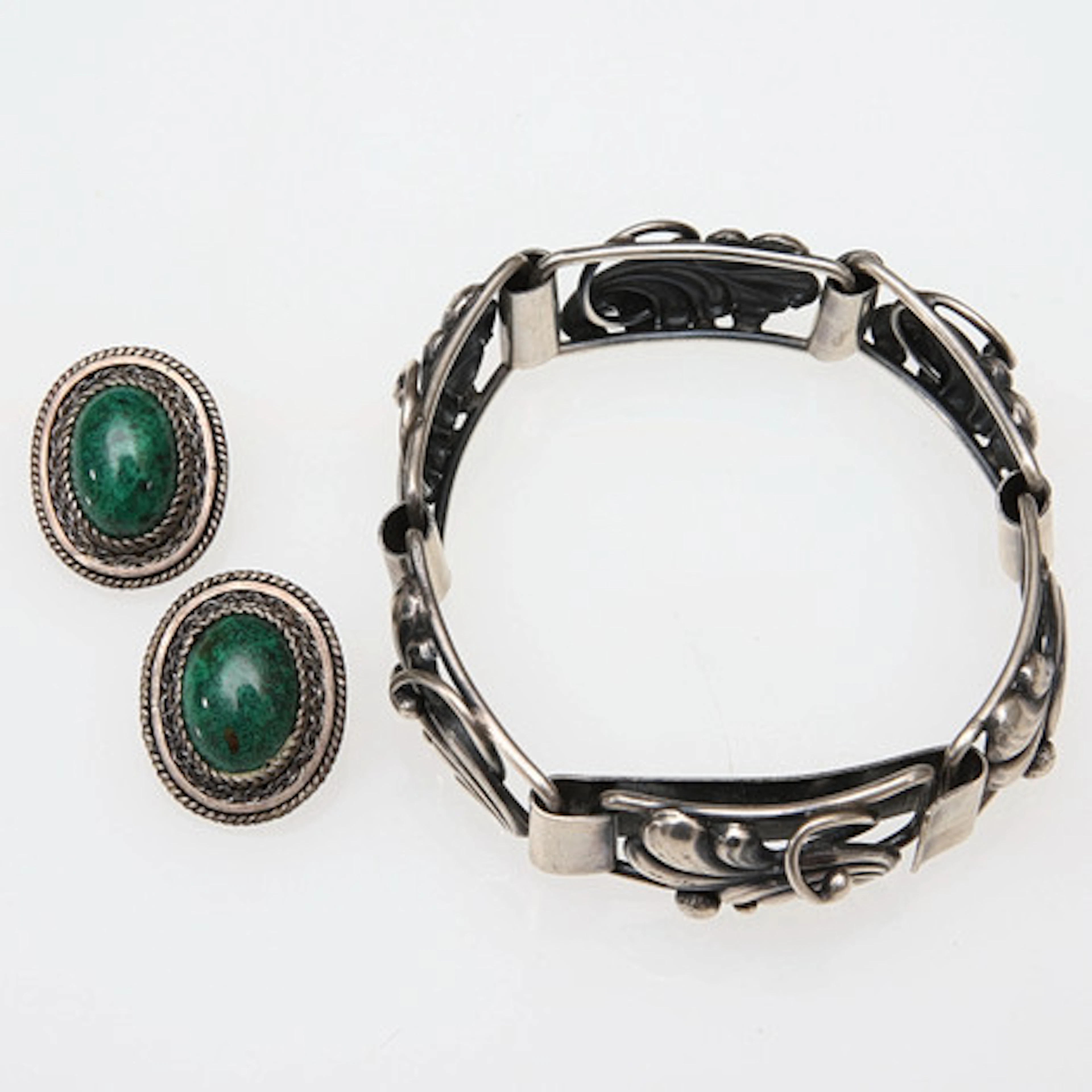 ARMBAND & ÖRHÄNGEN, silver & aventurin, 19…