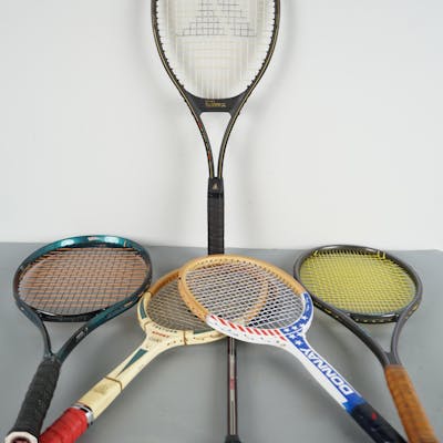 Tennis- och badmintonracketar, 5+1, trä/kolfiber, bl.a Pro Kennex.