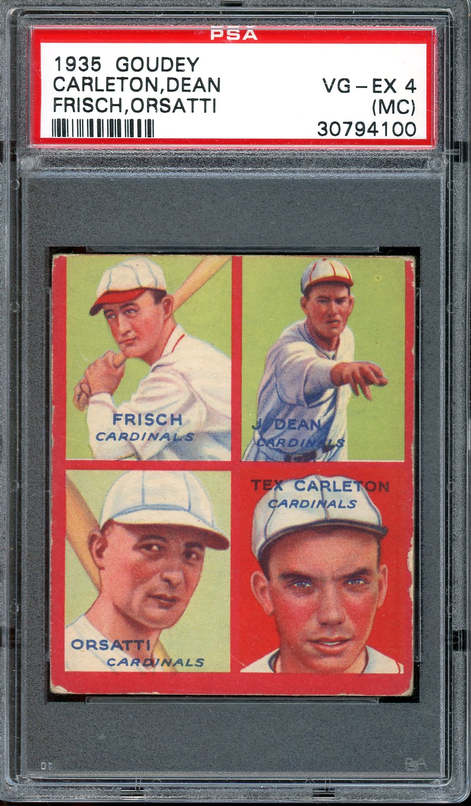 Frisch, Dean, Orsatti, Carleton 1935 Goudey 4-in-1 Baseball Card ...