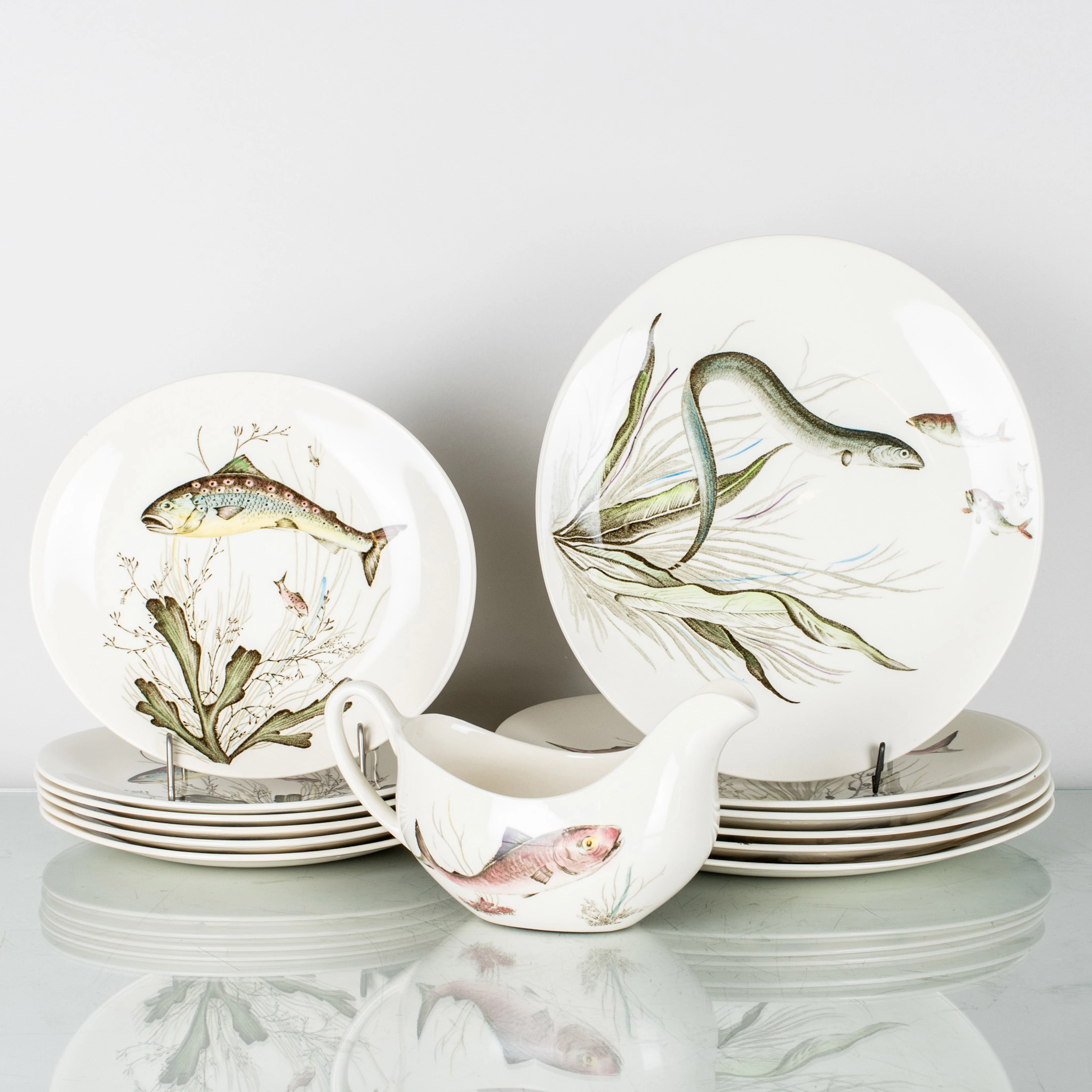 SERVISPORSLIN, 13 del, porslin, "Fish", Johnson Bros, England