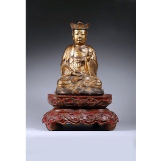 CHINE. Statuette de bouddha en bois laqué... - Lot 187 - Kâ-Mondo