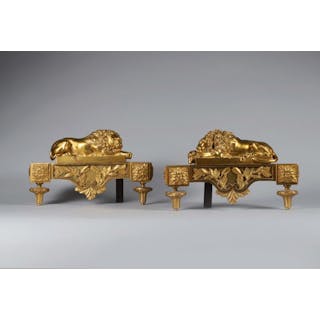 Paire de chenets en bronze doré représentant... - Lot 165 - Kâ-Mondo