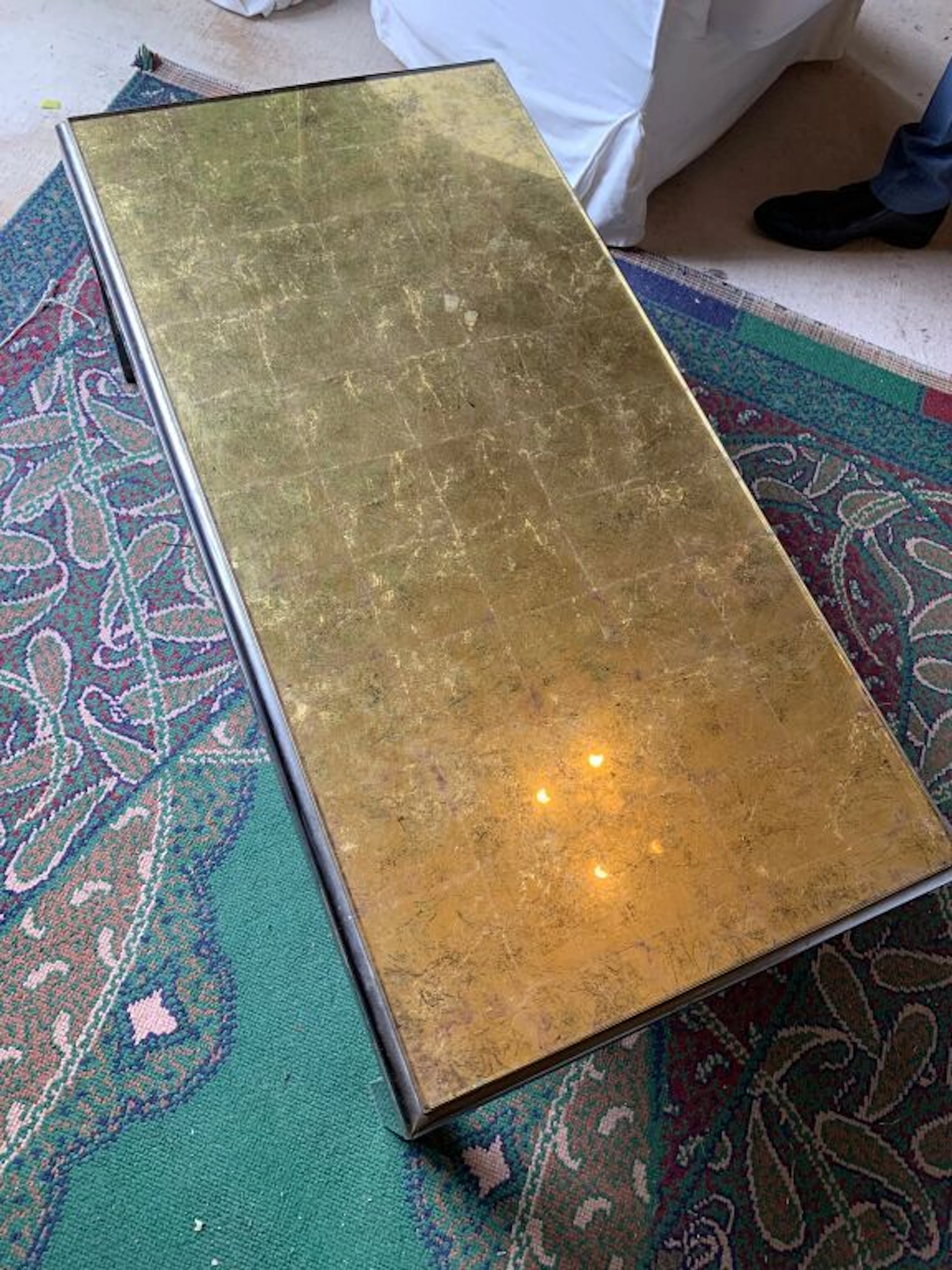 Rectangular coffee table, chrome-plated metal... - Lot 326 - Kâ-Mondo