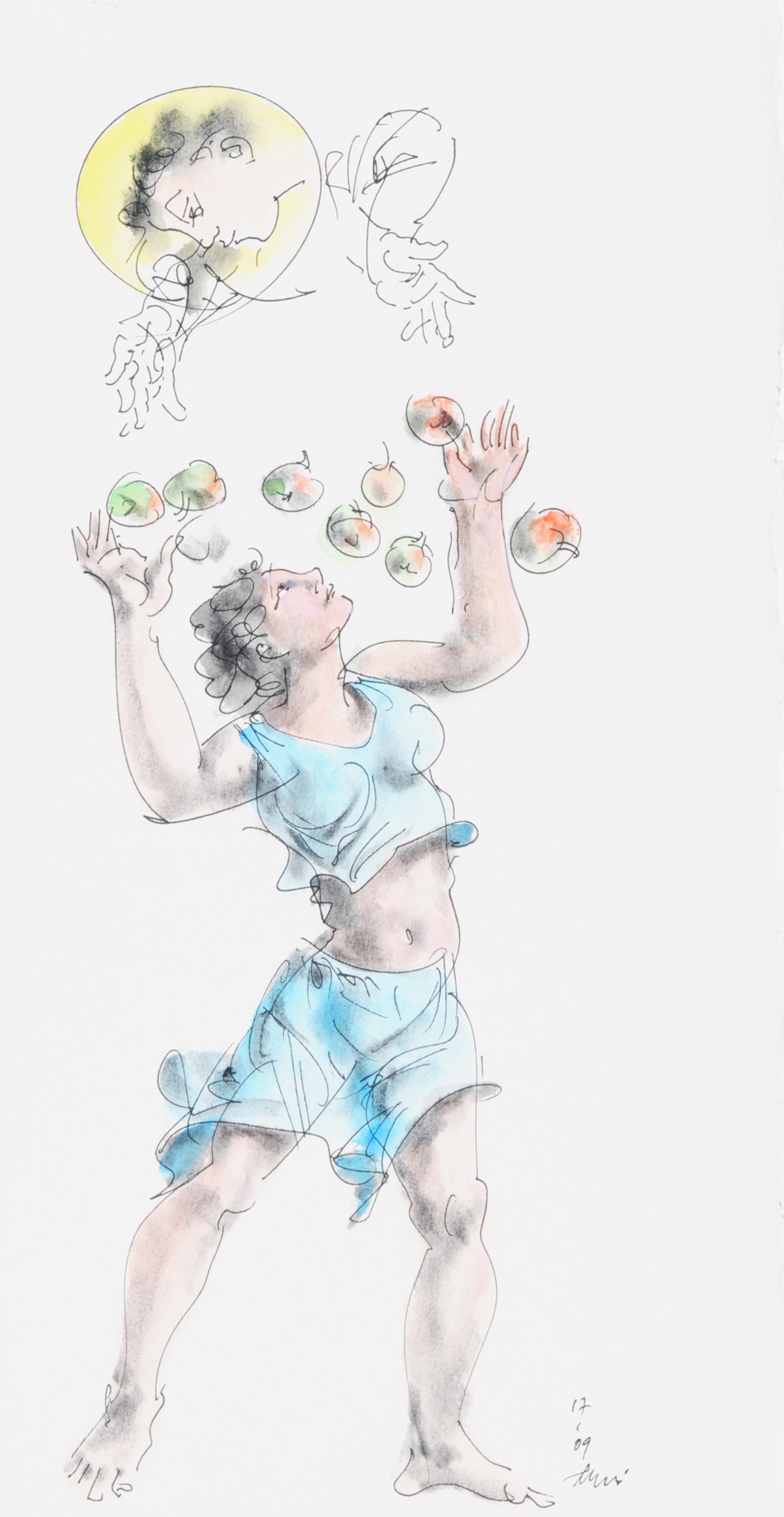 Junge Frau beim Auffangen von Äpfeln (Young Woman catching Apples)