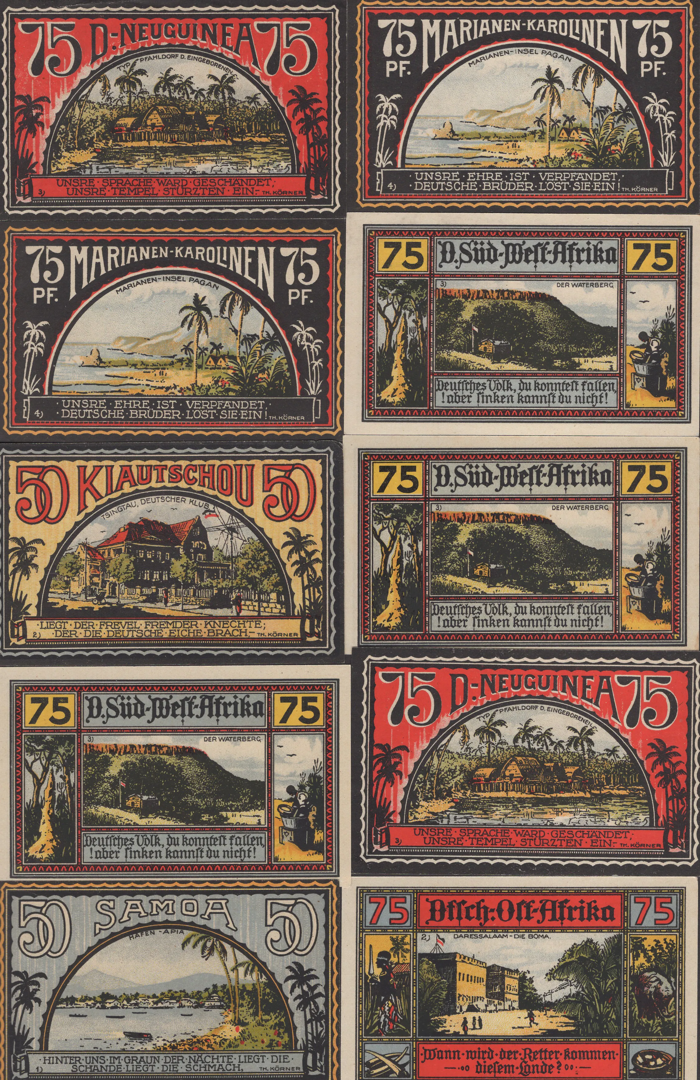 Deutsche Kolonien, , a group of notegeld from all the German Colonies ...