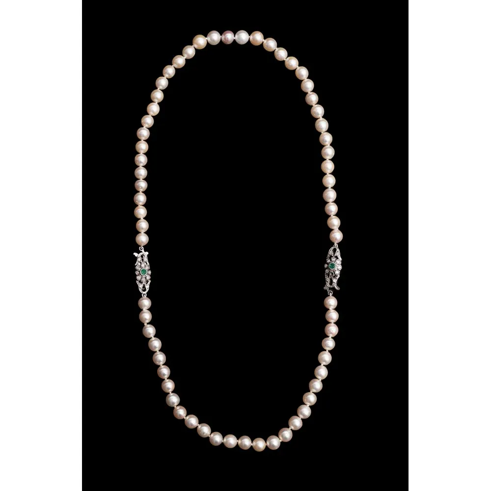 COLLANA di perle con susta in oro e argento e diamanti | Barnebys