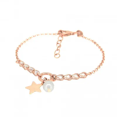Bracciale in argento rosato con fiori di madreperla e ametista, quarzo rosa e ametiste Bracciale in argento rosato con fiori di madreperla e ametista, quarzo rosa e ametiste