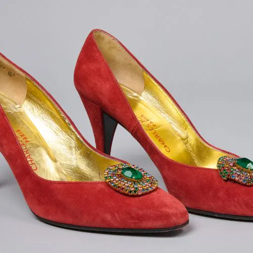 Escarpins Charles Jourdan En Cuir Rose Pâle - Taille 38.5 - Talon Aiguille - Occasion TBE
