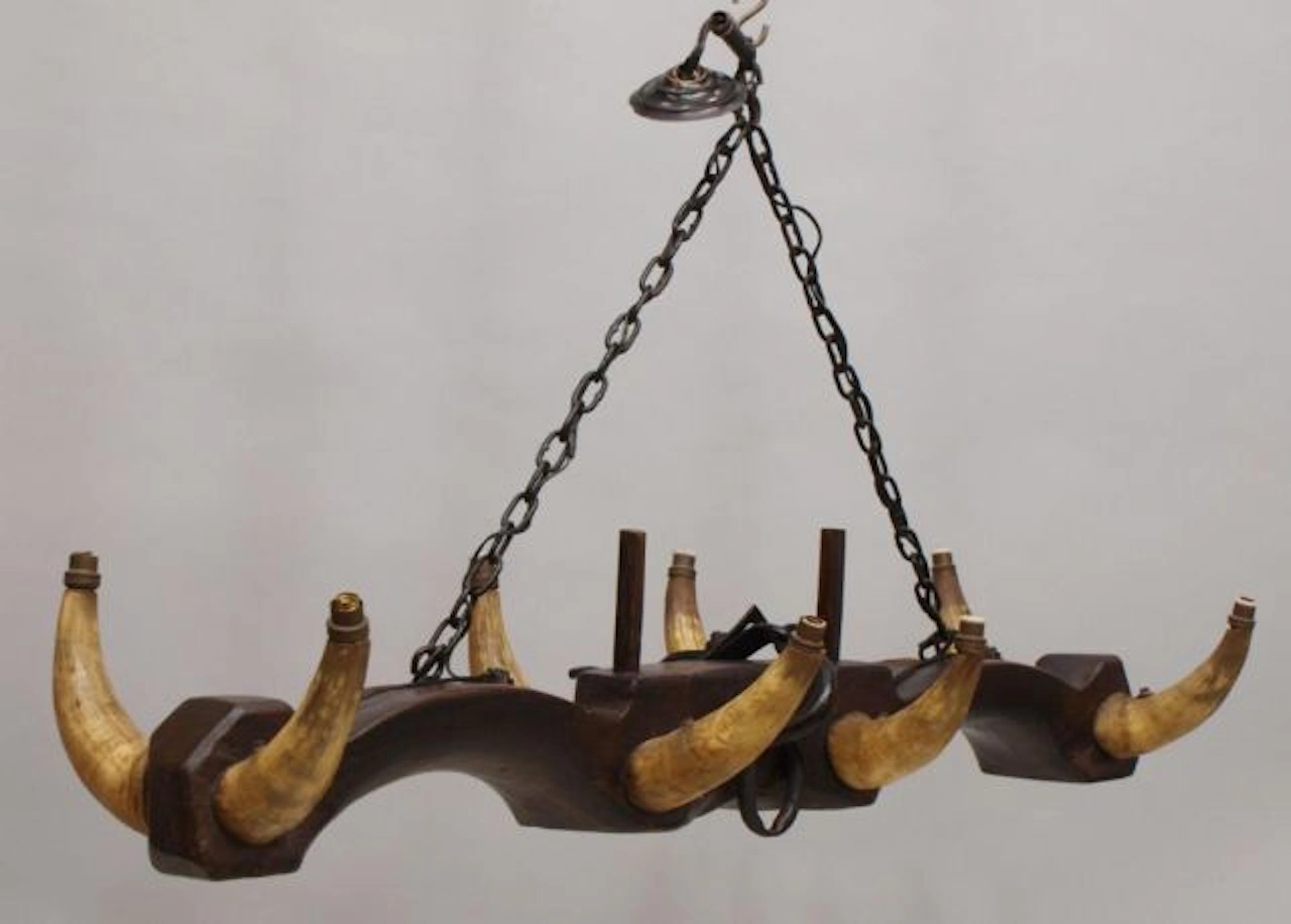 FRENCH FARMHOUSE CHANDELIER, OX YOKE & HORNS