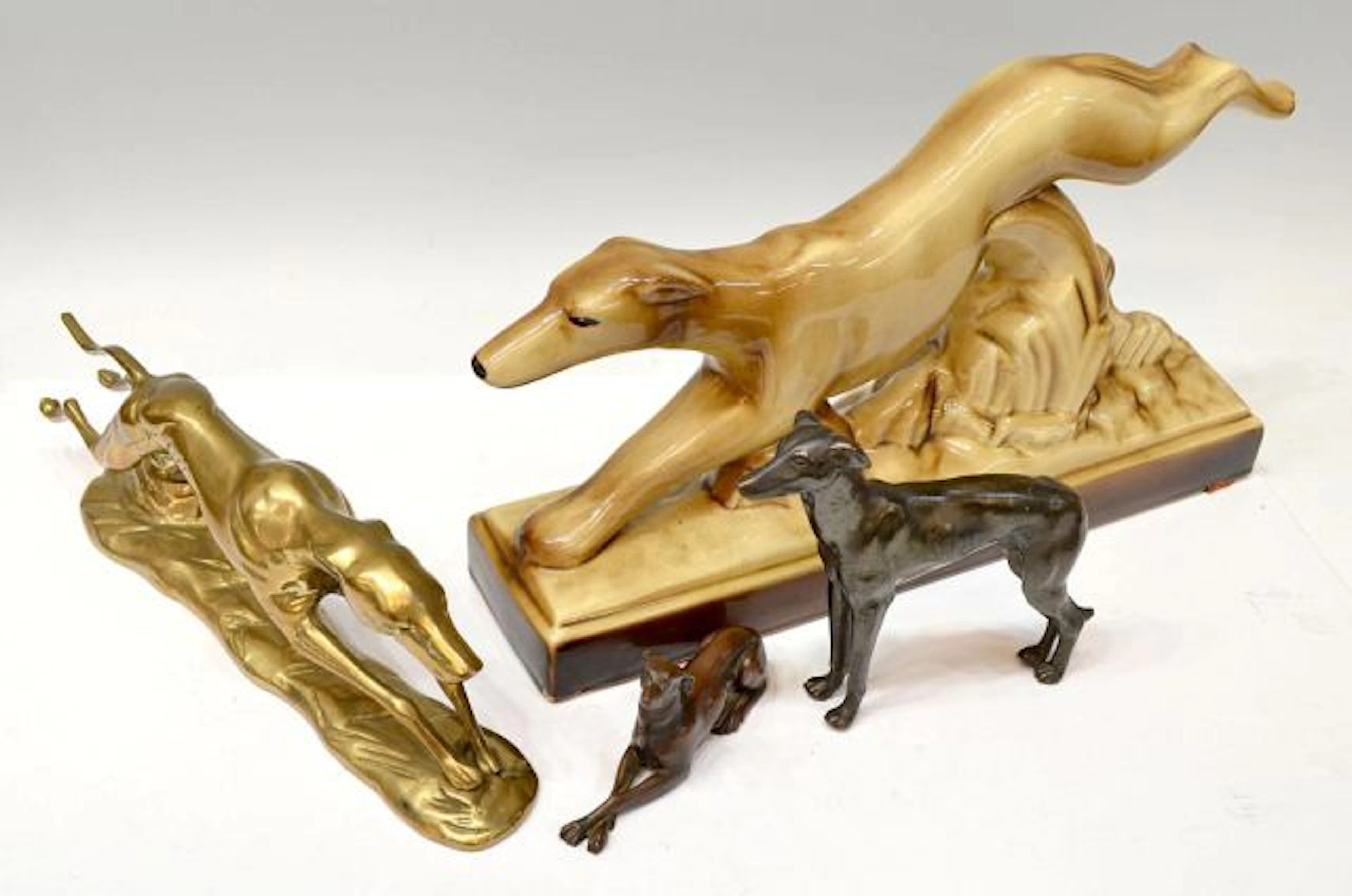 (4) VINTAGE GREYHOUND STATUES, ART DECO