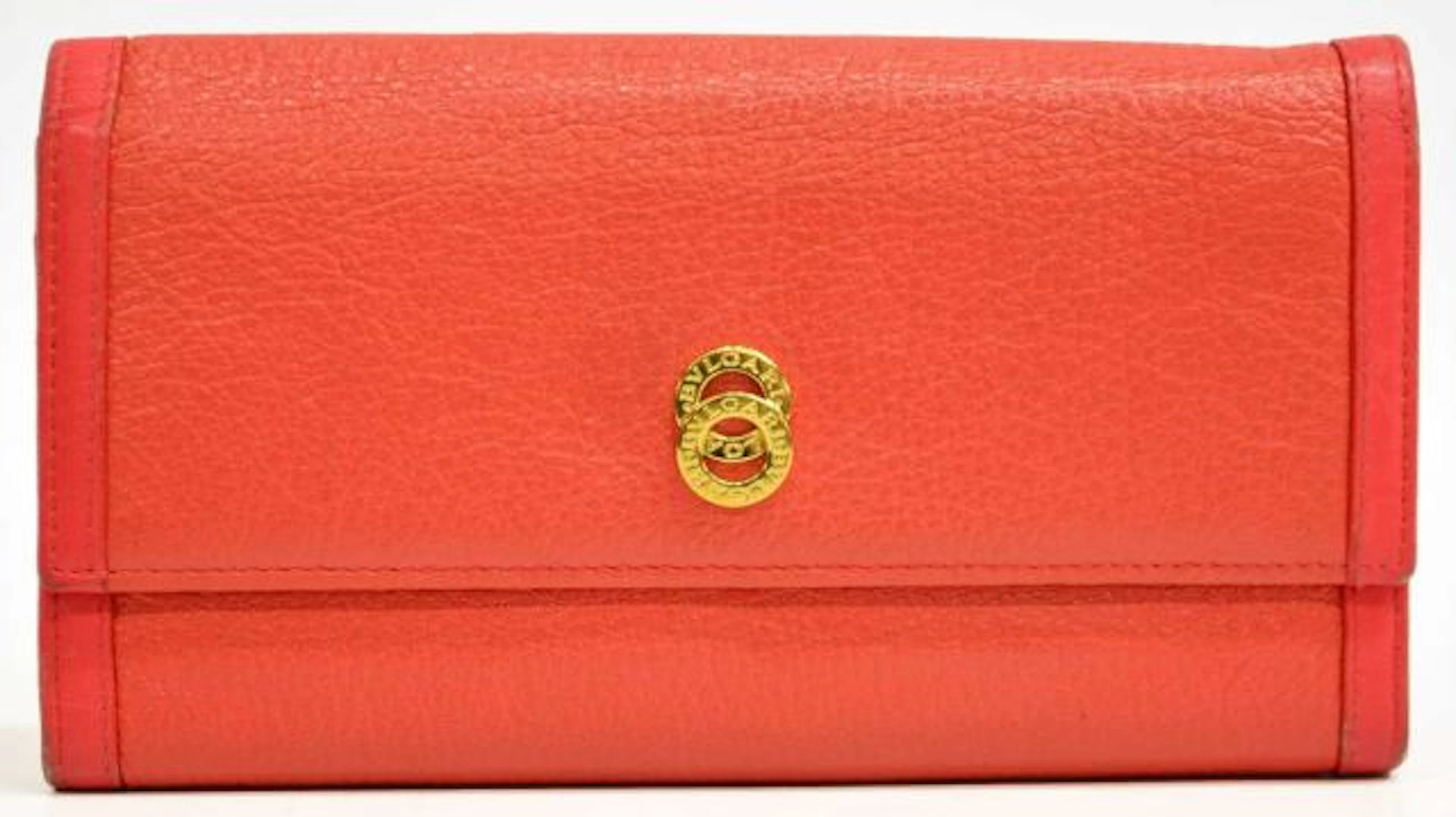 BVLGARI CORAL TONE GRAINED LEATHER LONG WALLET