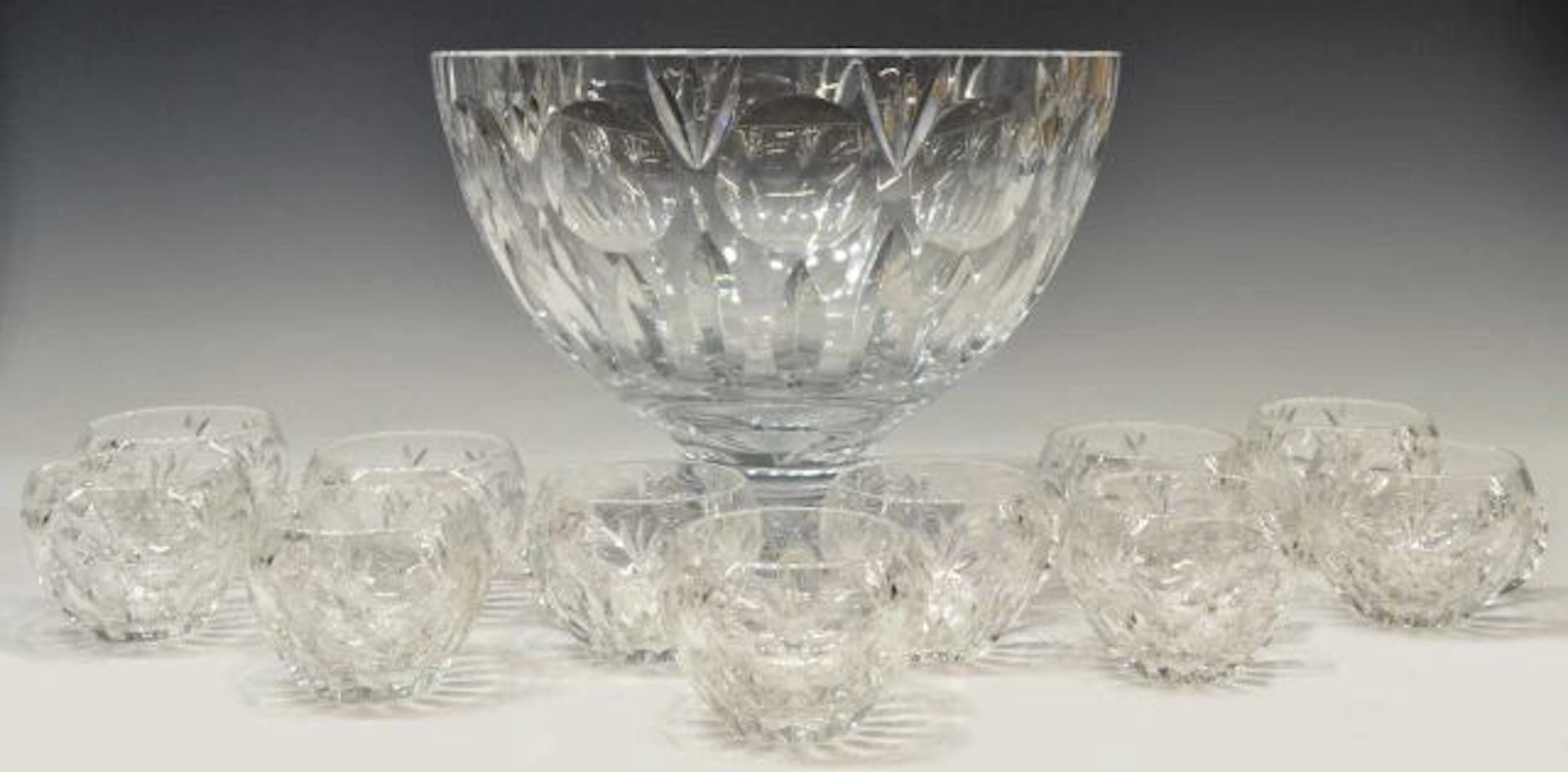 (12) FINE CUT CRYSTAL PUNCH BOWL SERVICE