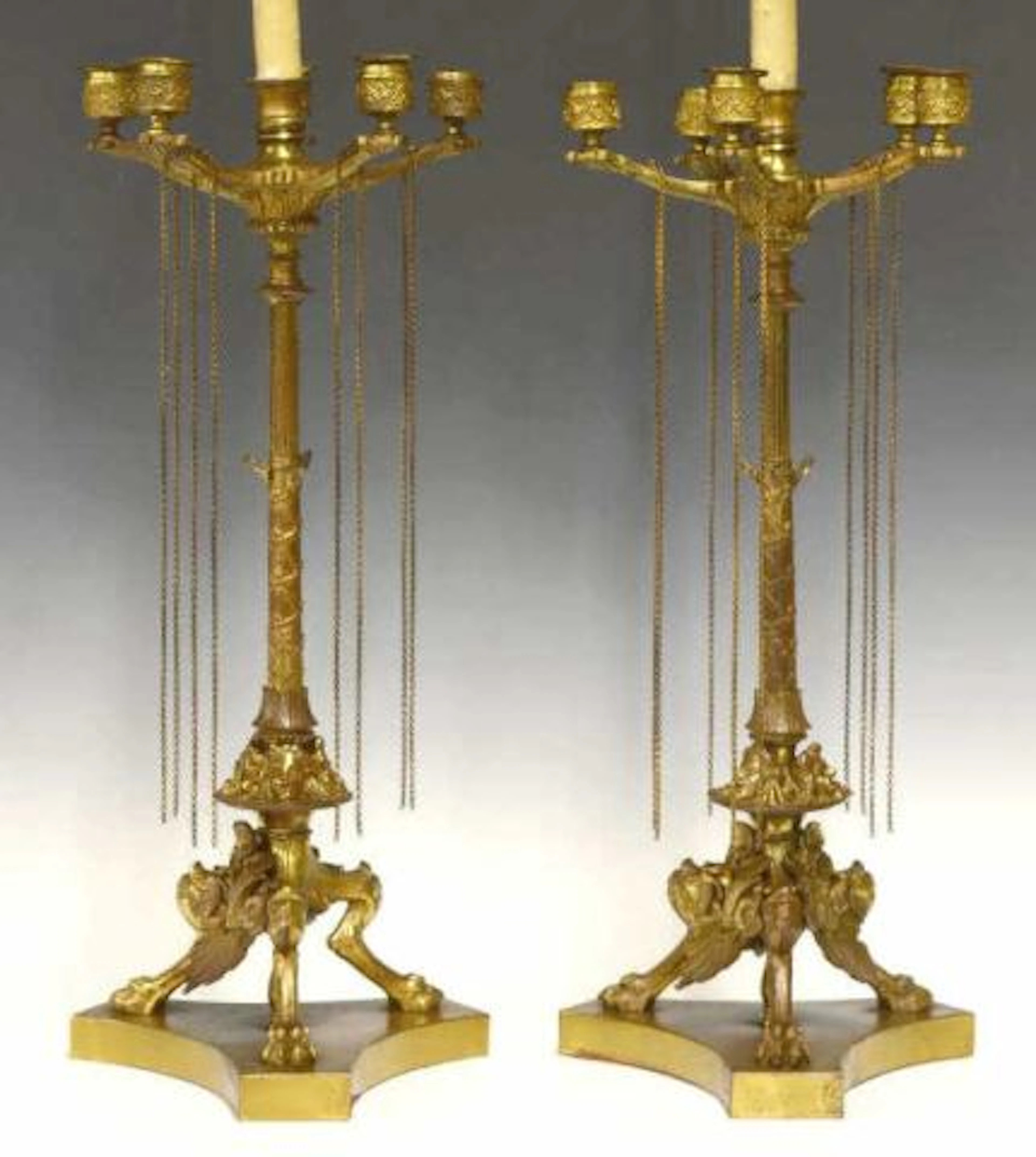 (2) ROMAN STYLE GILT BRONZE CANDELABRA LAMP