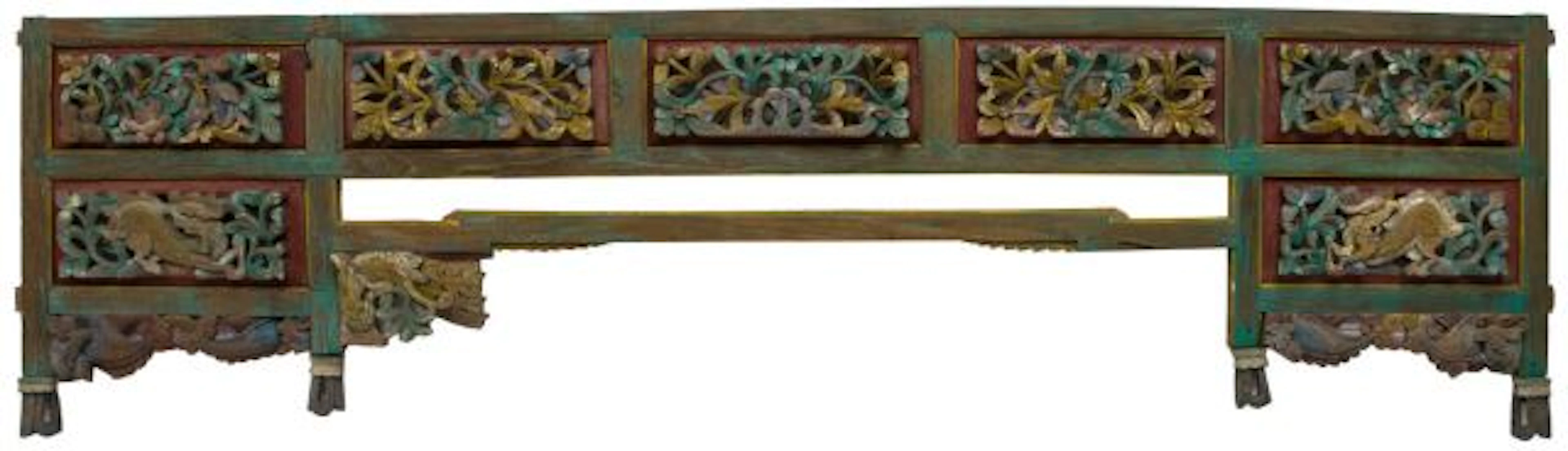 ANTIQUE CARVED & PAINTED ARCHITECTURAL WALL PANEL