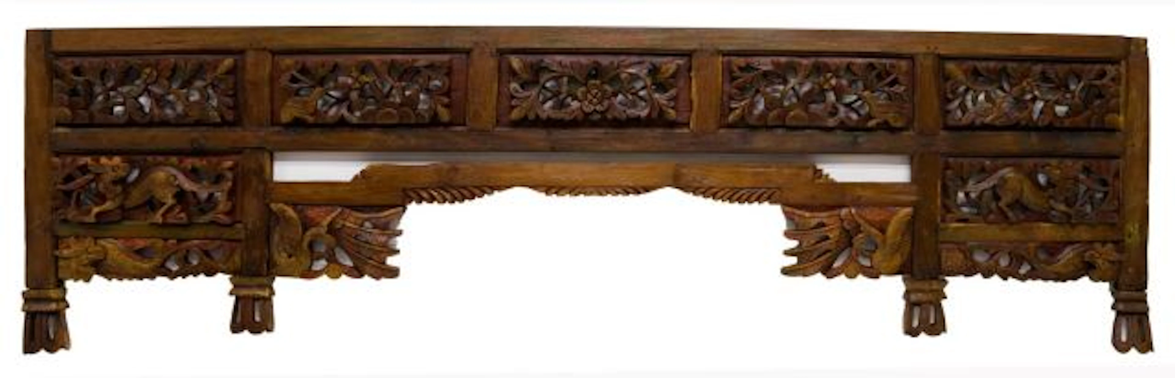 ANTIQUE CARVED & PAINTED ARCHITECTURAL WALL PANEL